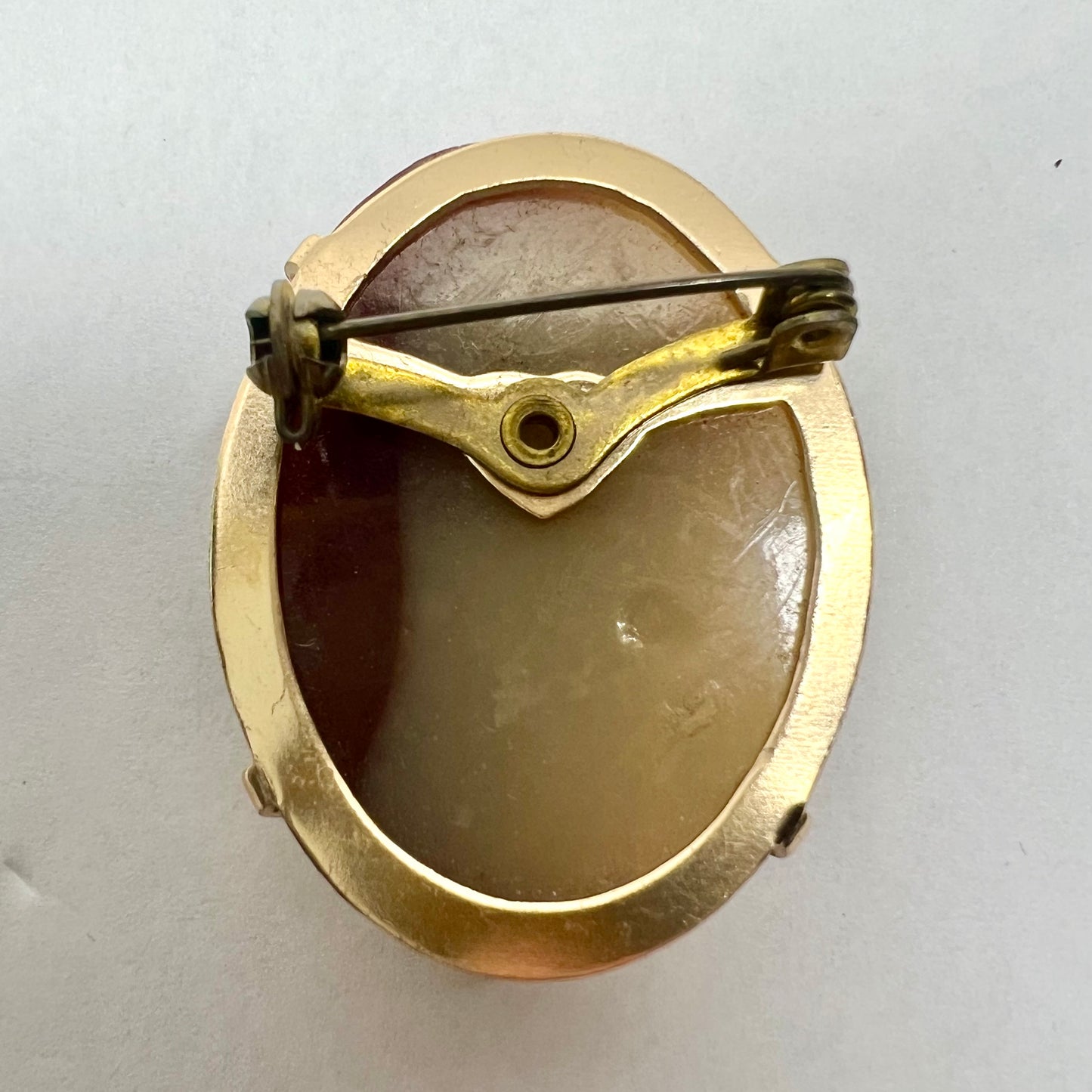 Gold Tone Cameo Brooch in Cream and Brown