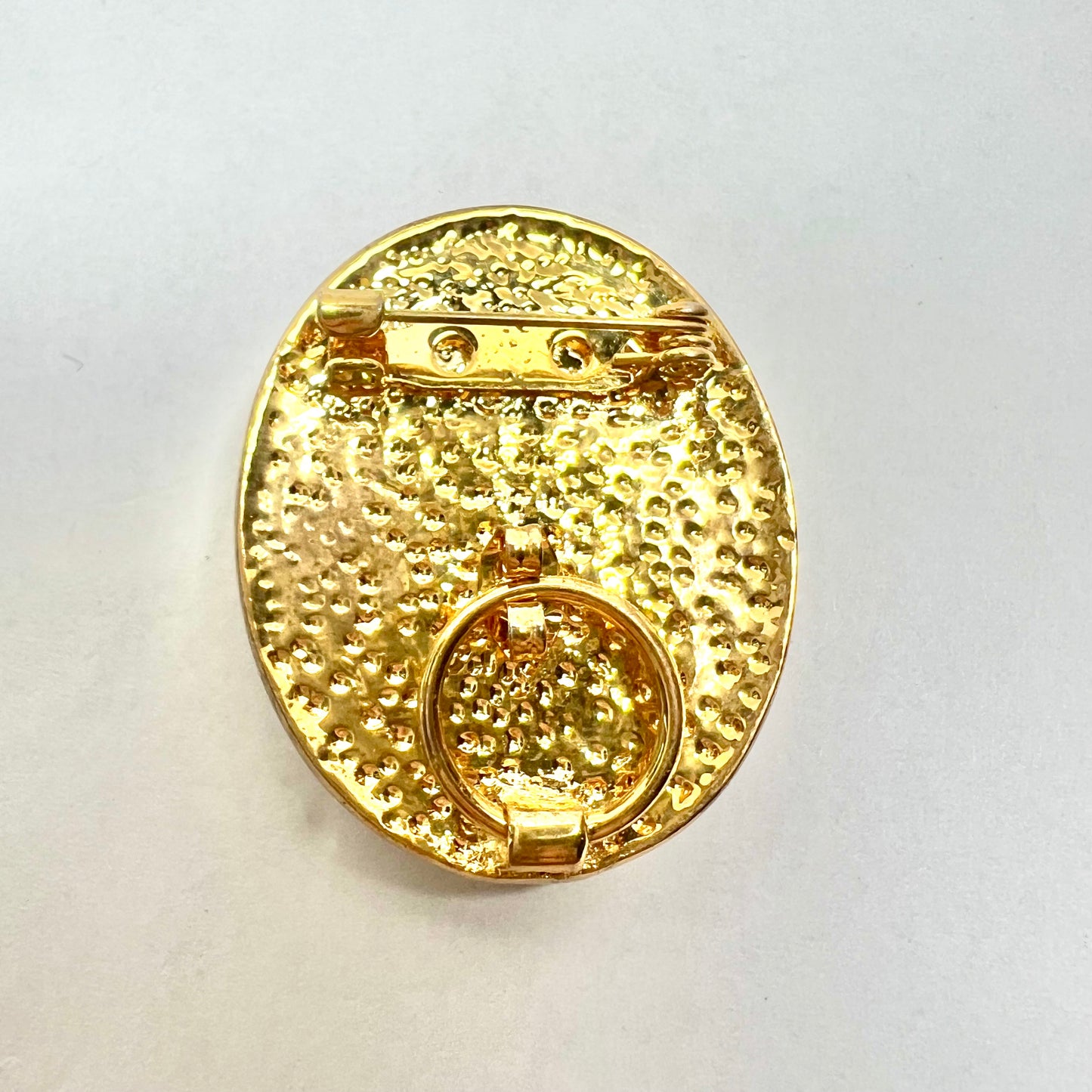 Elegant Gold Tone and Black Cameo Brooch/Pendant w/ White & Black Crystals