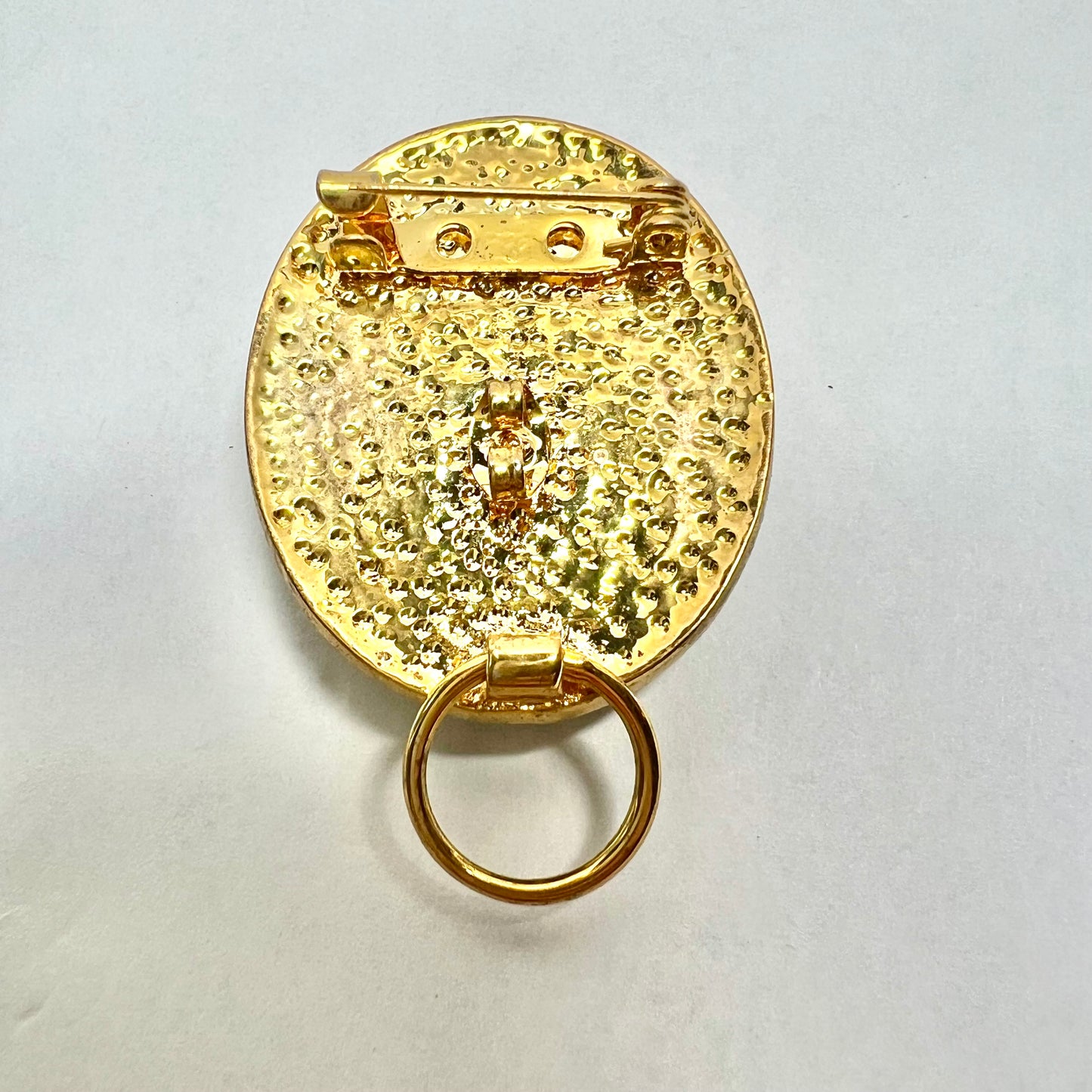Elegant Gold Tone and Black Cameo Brooch/Pendant w/ White & Black Crystals