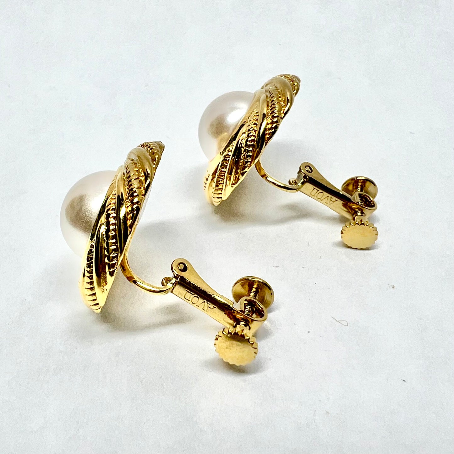 AVON Gold Tone Pearl Twist Earrings