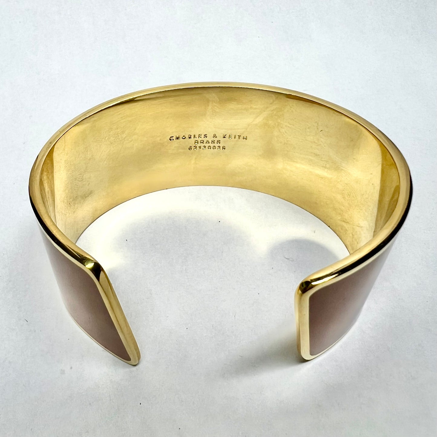 Charles & Keith Brass Gold Tone and Orange Enamel Cuff Statement Bracelet