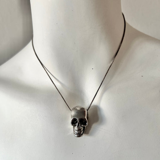925 Sterling Silver Chain w/ Steel Skull Pendant Necklace