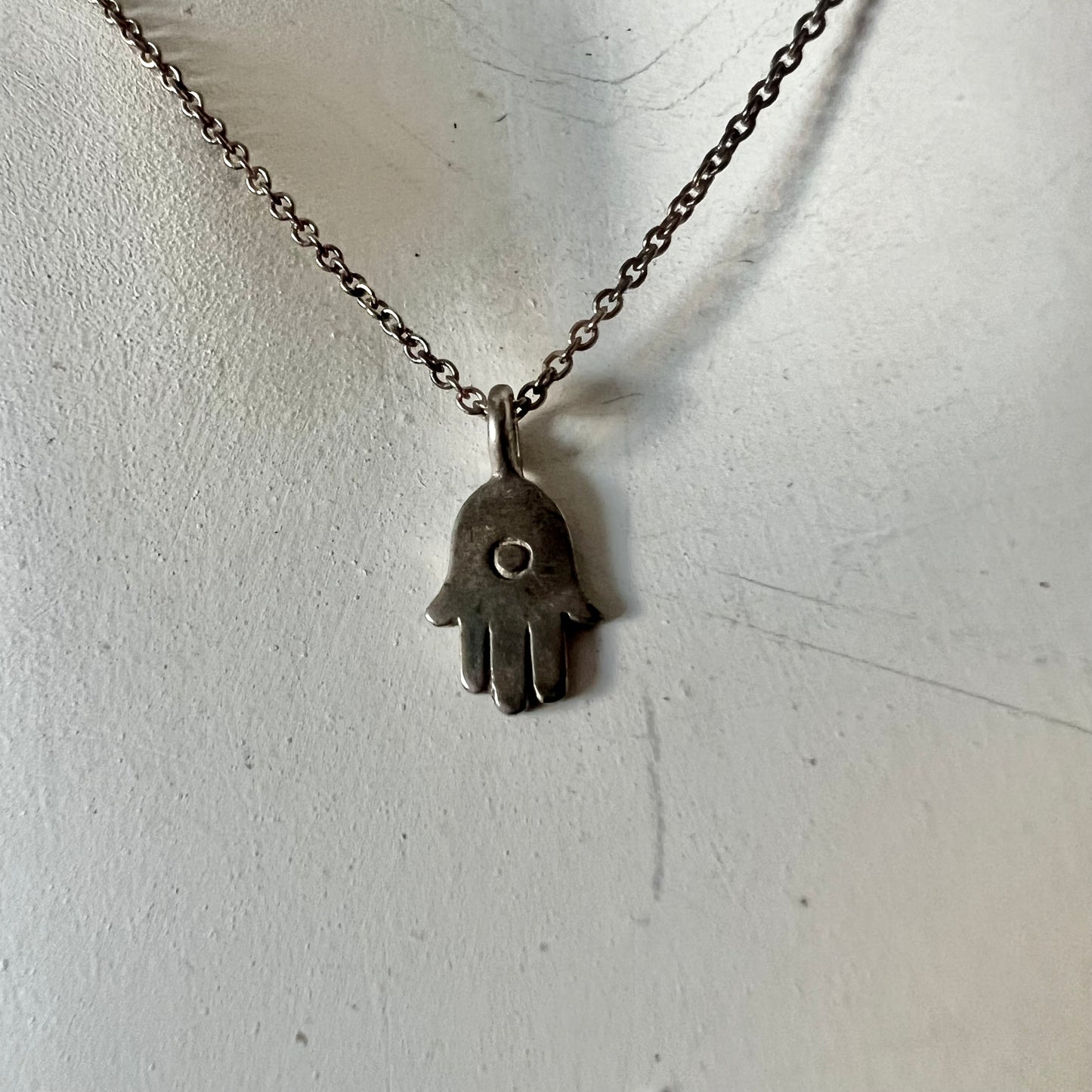 925 Sterling Silver Stamped Hamsa Pendant Necklace