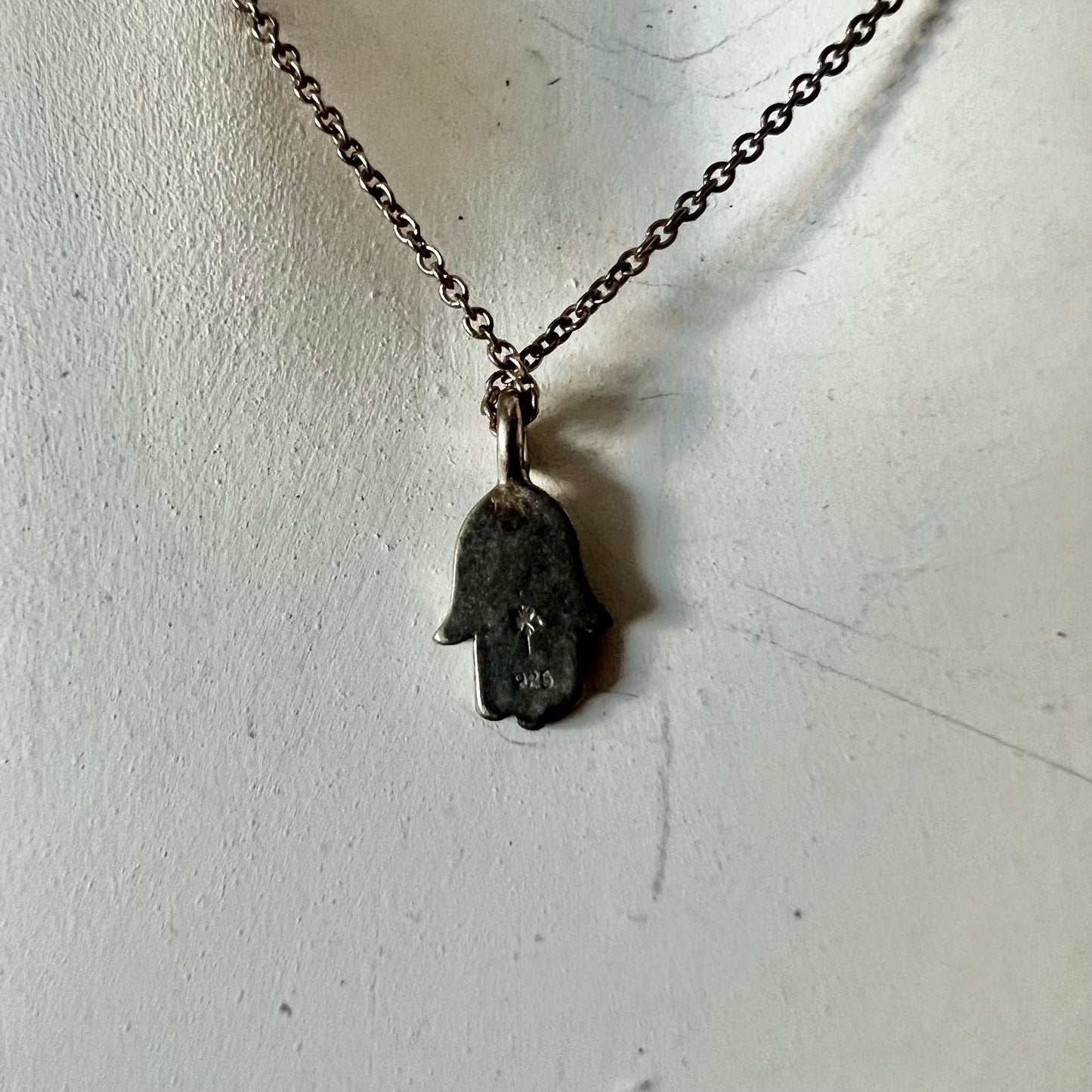 925 Sterling Silver Stamped Hamsa Pendant Necklace