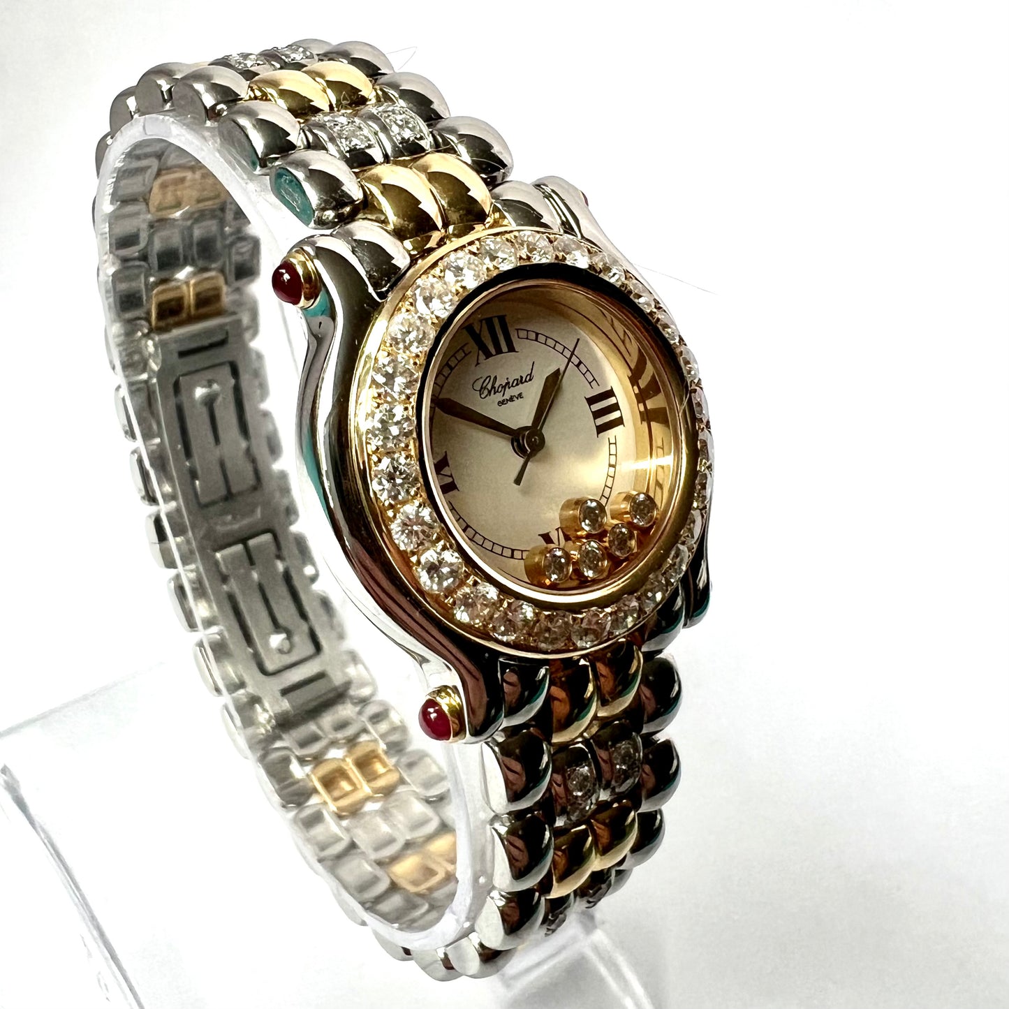CHOPARD HAPPY SPORT Quartz 26mm 2 Tone 5 Floating Diamonds ~3.25TCW DIAMOND Watch