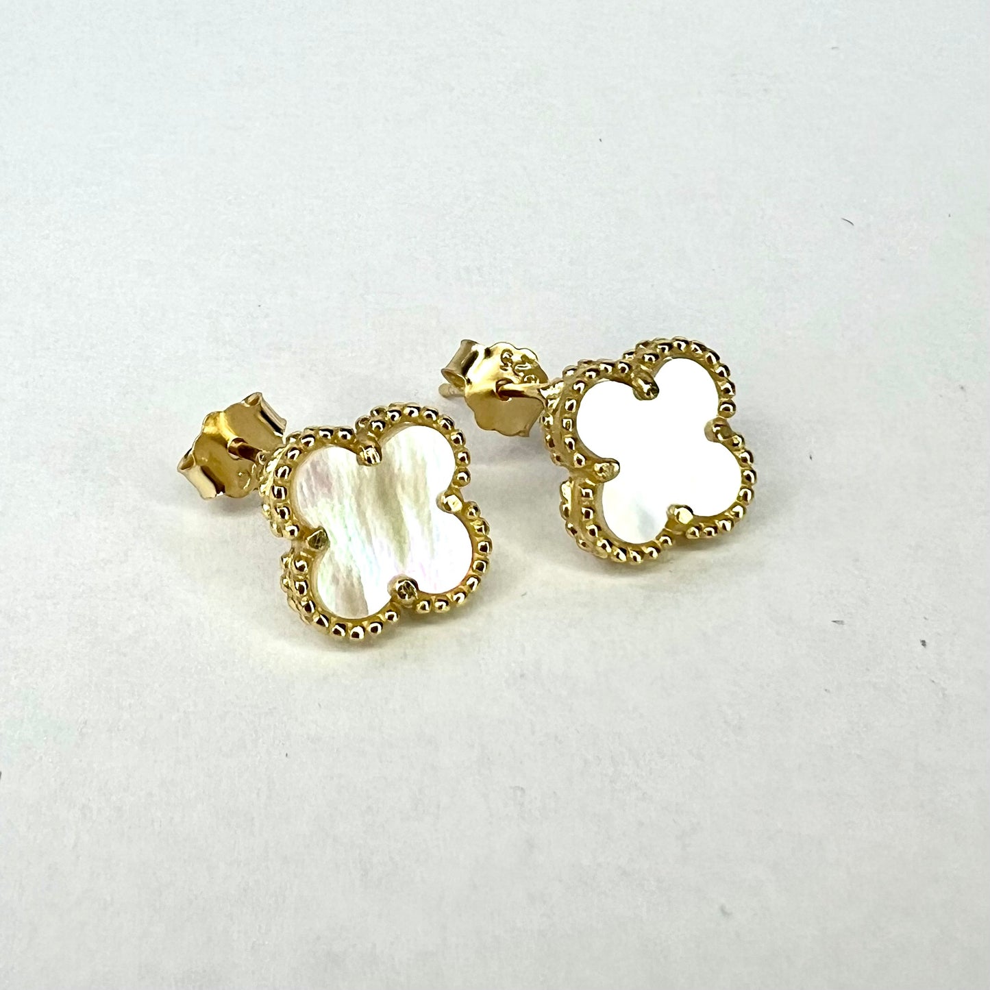 NEW Gold Tone 925 Sterling Silver Earrings Natural White Mother of Pearl