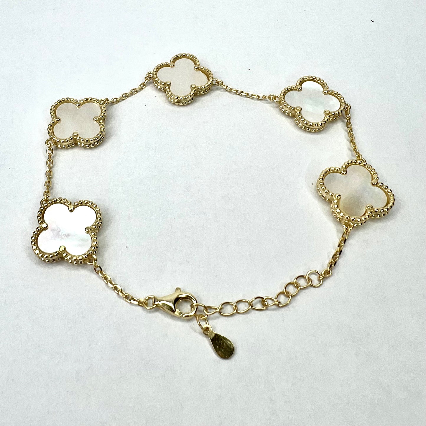 NEW Gold Tone 925 Sterling Silver Bracelet Natural White Mother of Pearl Size 8 inches