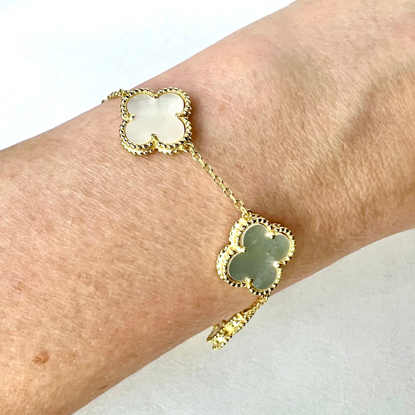 NEW Gold Tone 925 Sterling Silver Bracelet Natural White Mother of Pearl Size 8 inches