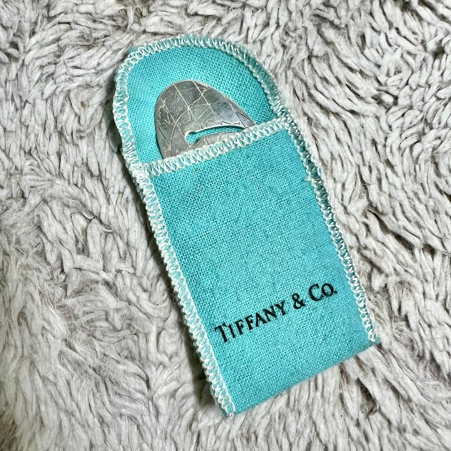TIFFANY & CO. 925 Silver Book Page Holder in Pouch + Box + Shopping Bag + Ribbon