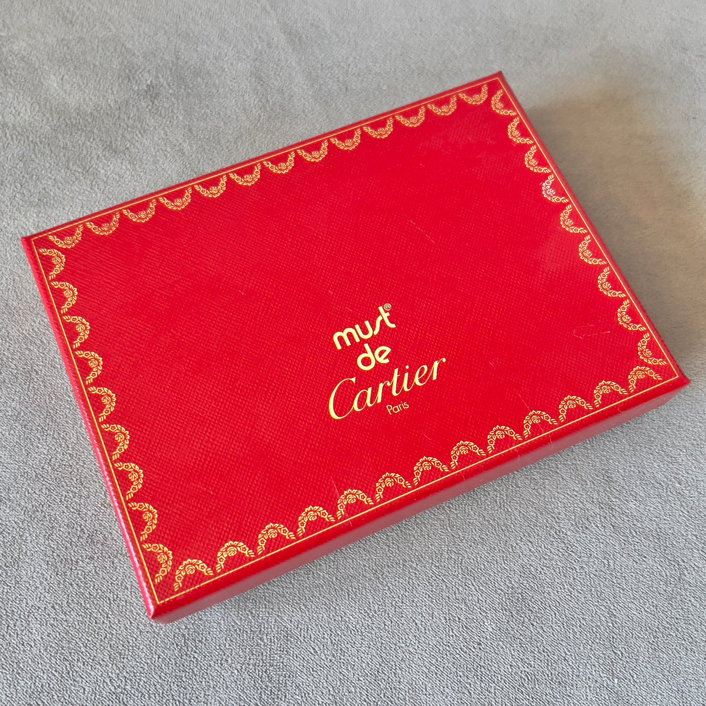CARTIER Leather Goods Box 6.20x4.5x1.10 inches + Wrapping Cloth + Ribbon