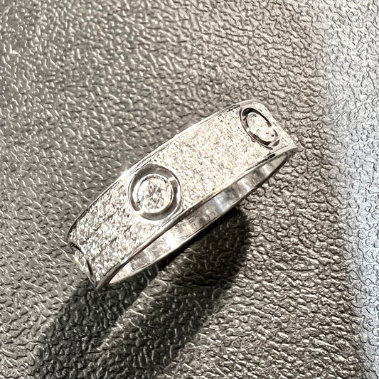 New CARTIER LOVE Ring 5.5mm 18K White Gold VS Pave Diamonds 0.94TCW