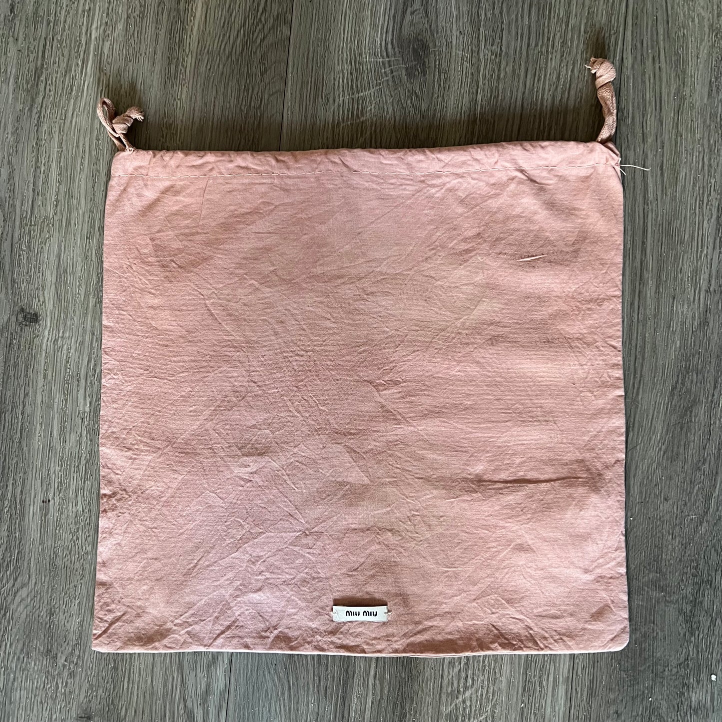 Miu Miu drawstring dust bag in blush pink 11x10.75 inches