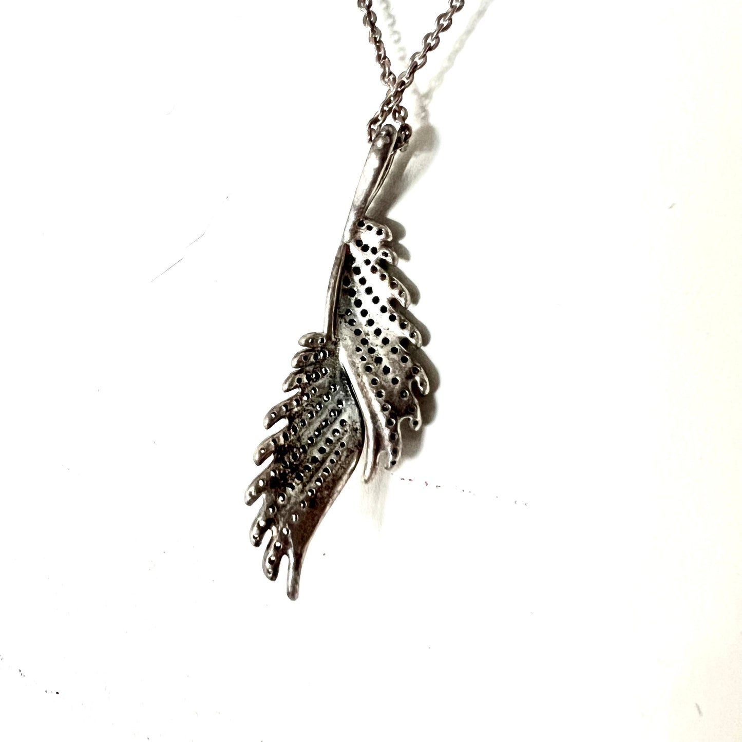 925 sterling silver feather pendant with studs necklace