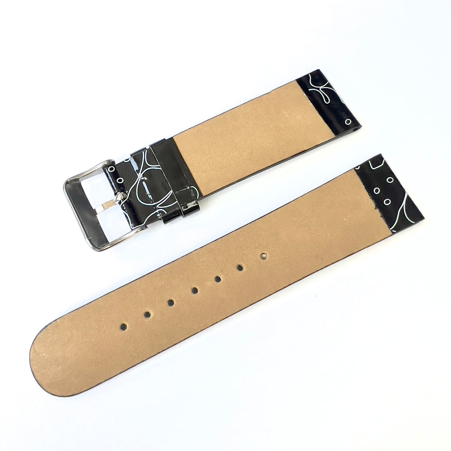22mm/20mm Black Patent Leather Strap Band with Silver Tone Buckle