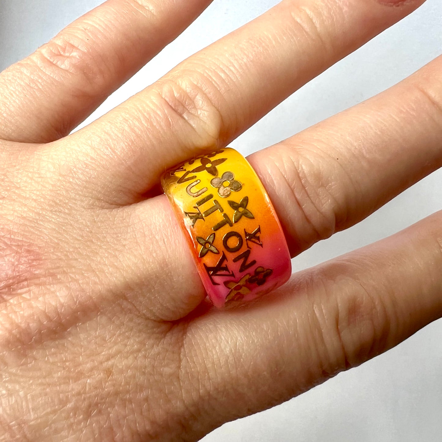 Louis Vuitton Plastic Ring with Gold Accents Size 7.75