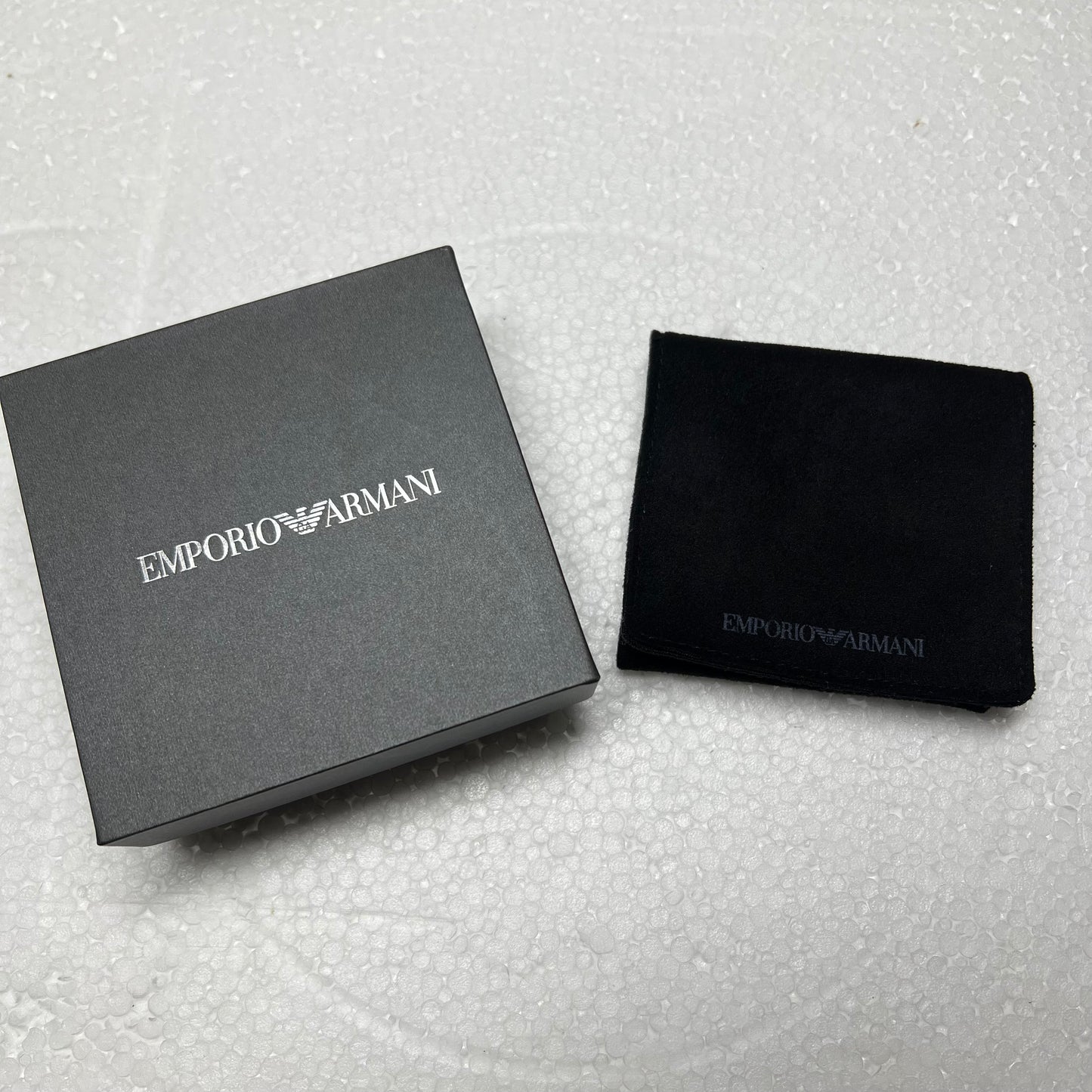 EMPORIO ARMANI Gray Box with Black Velvet Pouch 3.5x3.5x1.5 inches