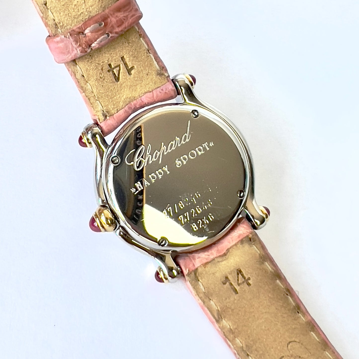 CHOPARD HAPPY SPORT Quartz 26mm 2 Tone Floating DIAMONDS & Red RUBIES Watch