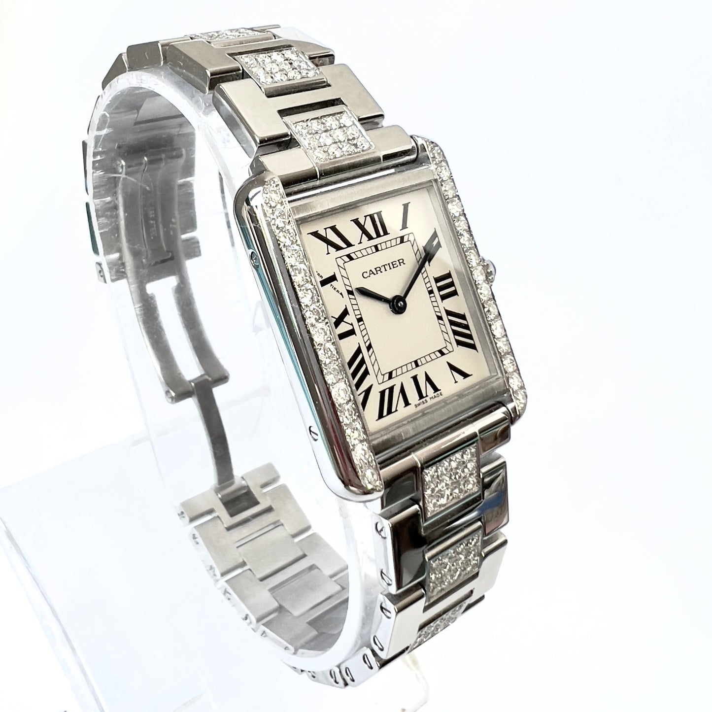 CARTIER TANK SOLO Quartz 24mm Steel 1.53TCW DIAMOND Watch