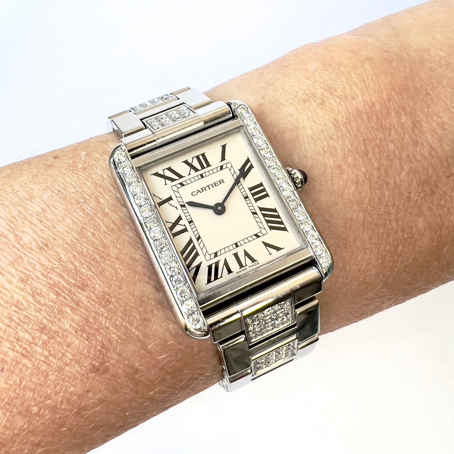 CARTIER TANK SOLO Quartz 24mm Steel 1.53TCW DIAMOND Watch