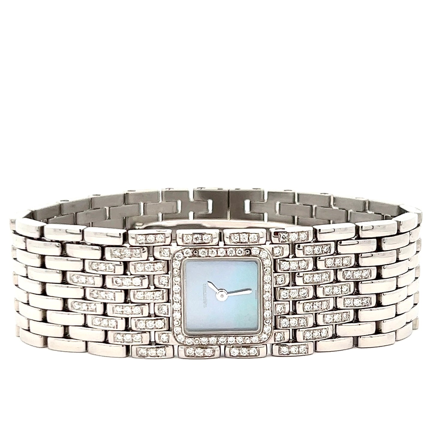CARTIER PANTHERE RUBAN Quartz 21mm Steel ~1.32TCW DIAMOND Watch Blue MOP Dial