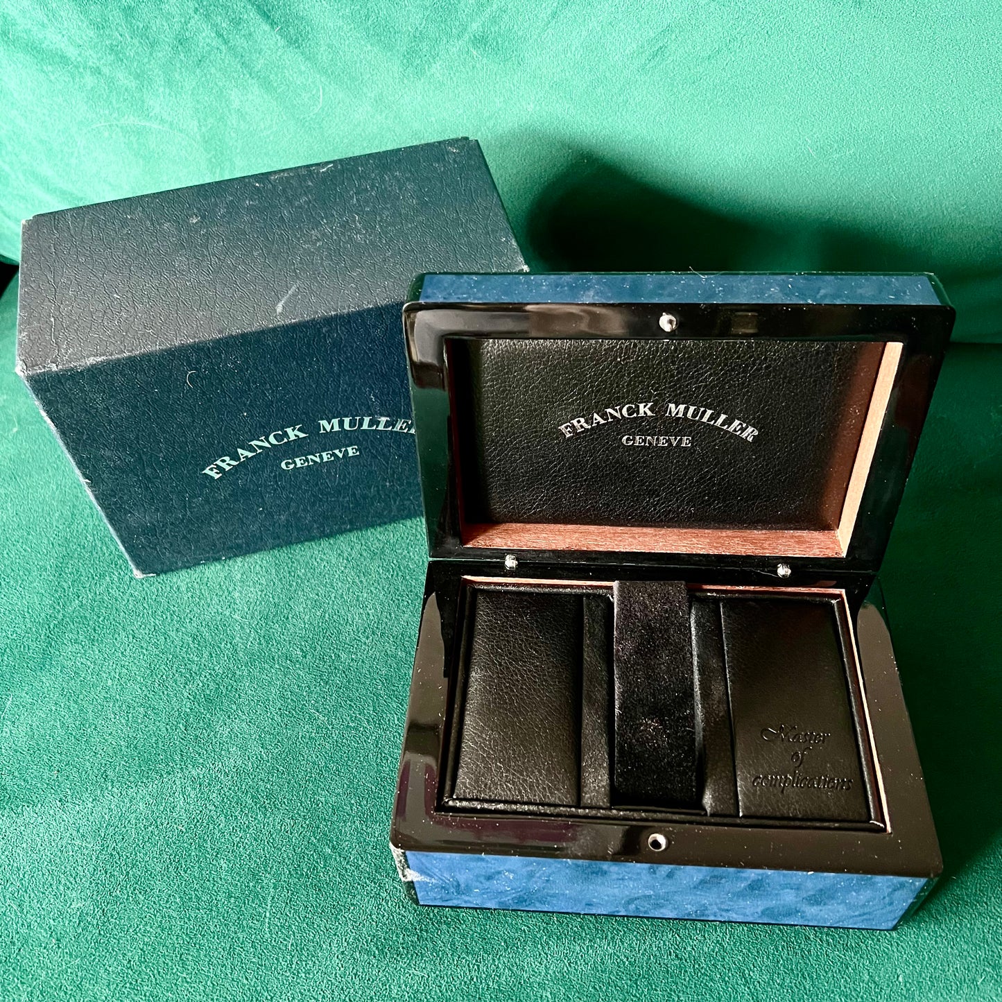 FRANCK MULLER Luminous Blue Wooden Box + Outer Box 7x5.3.5 inches