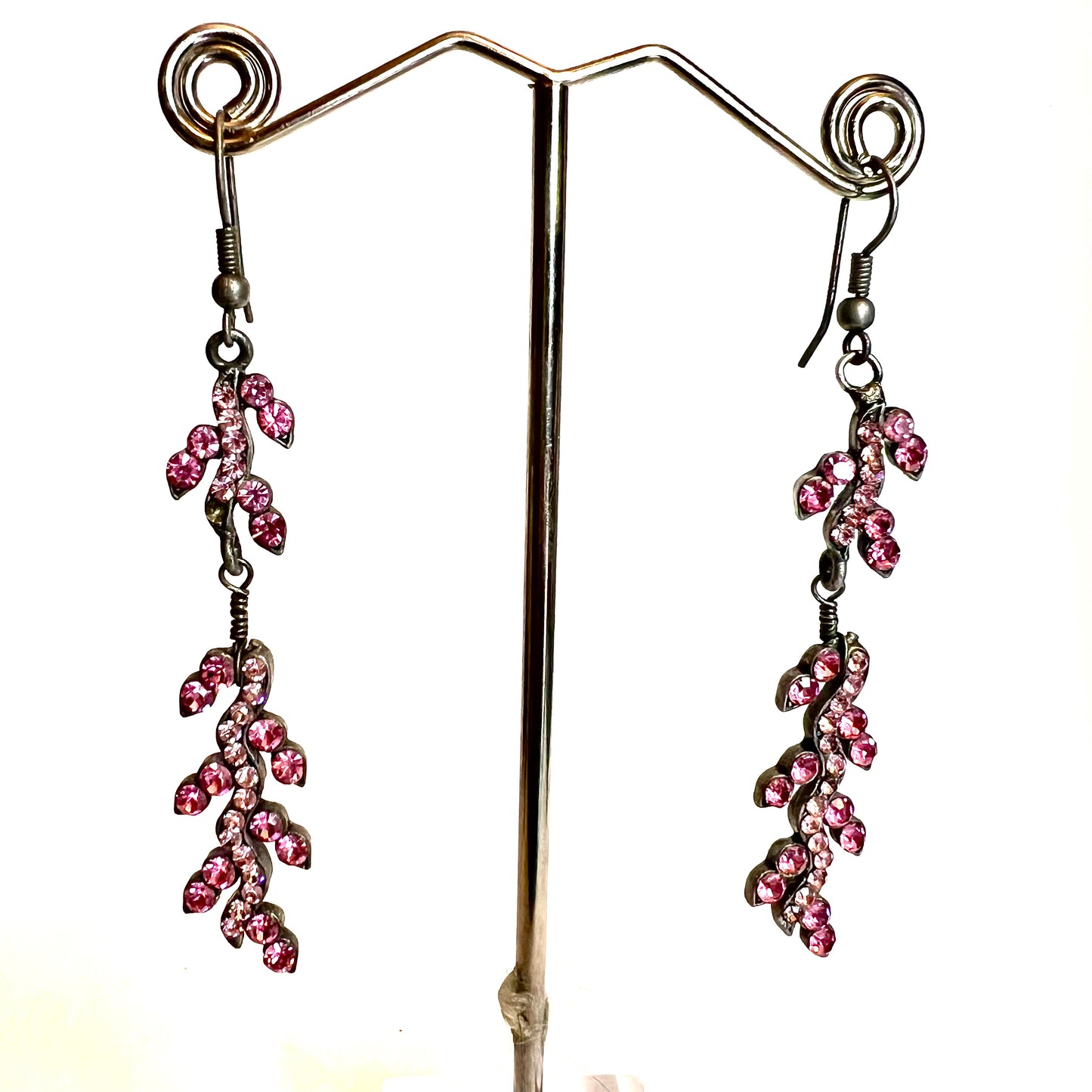Pink crystal drop earrings in Silver Tone Setting
