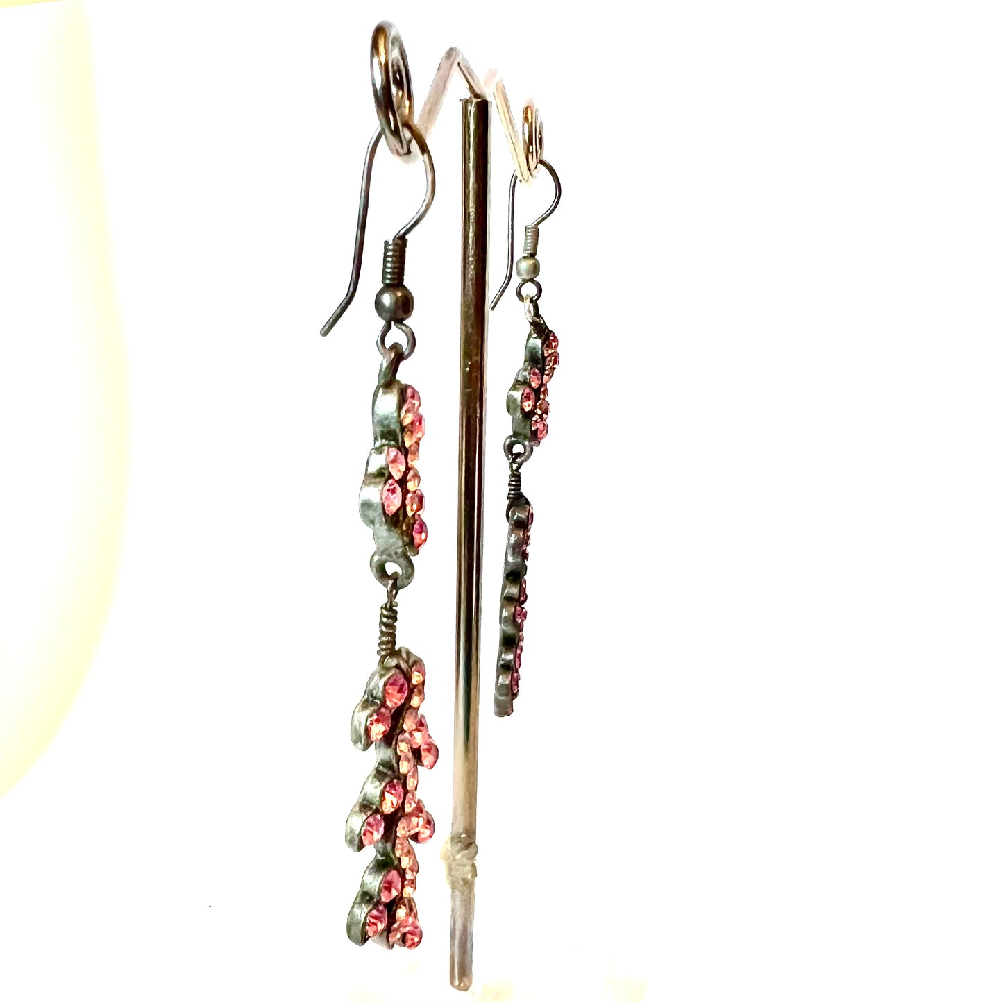 Pink crystal drop earrings in Silver Tone Setting