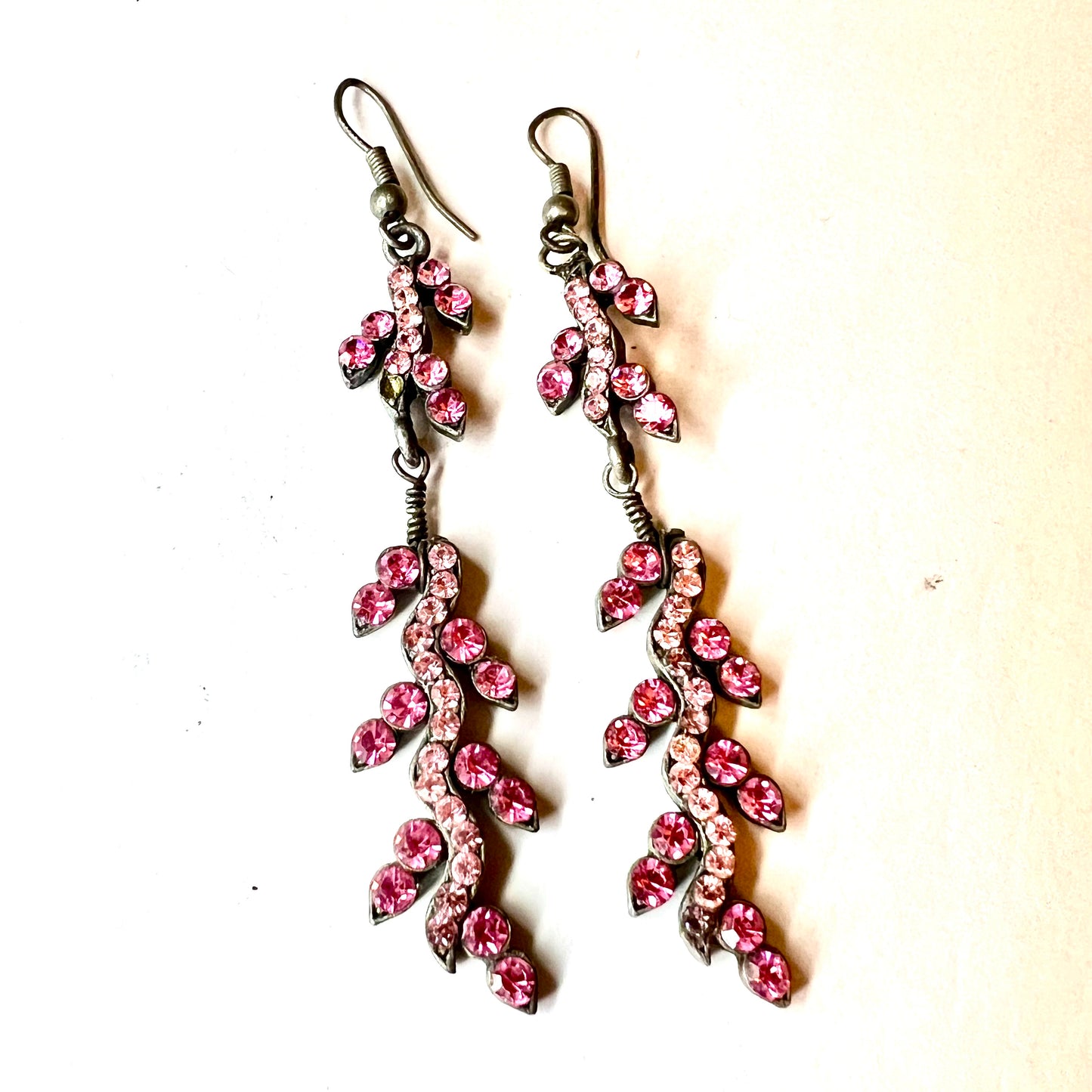 Pink crystal drop earrings in Silver Tone Setting