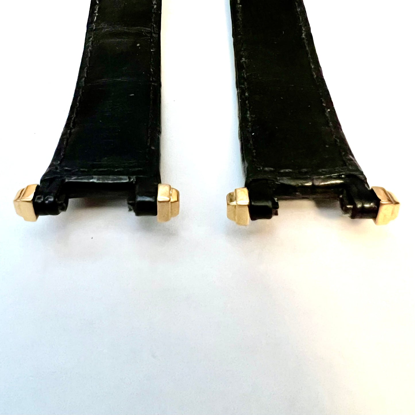 CARTIER PASHA 17/16mm Black Crocodile Band Strap with 18K Yellow Gold Lugs Pieces