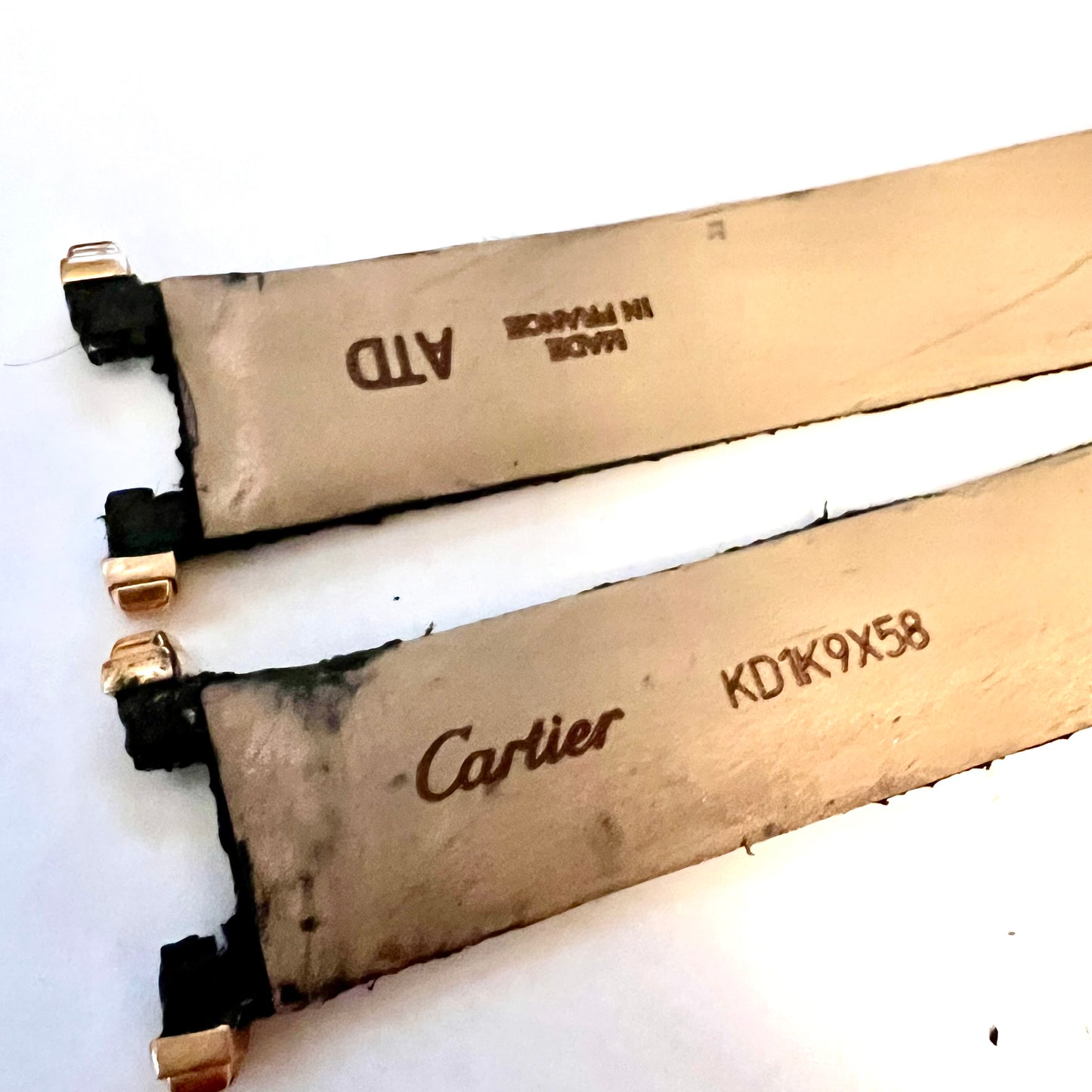 CARTIER PASHA 17/16mm Black Leather Band Strap with 18K Yellow Gold Lugs Pieces