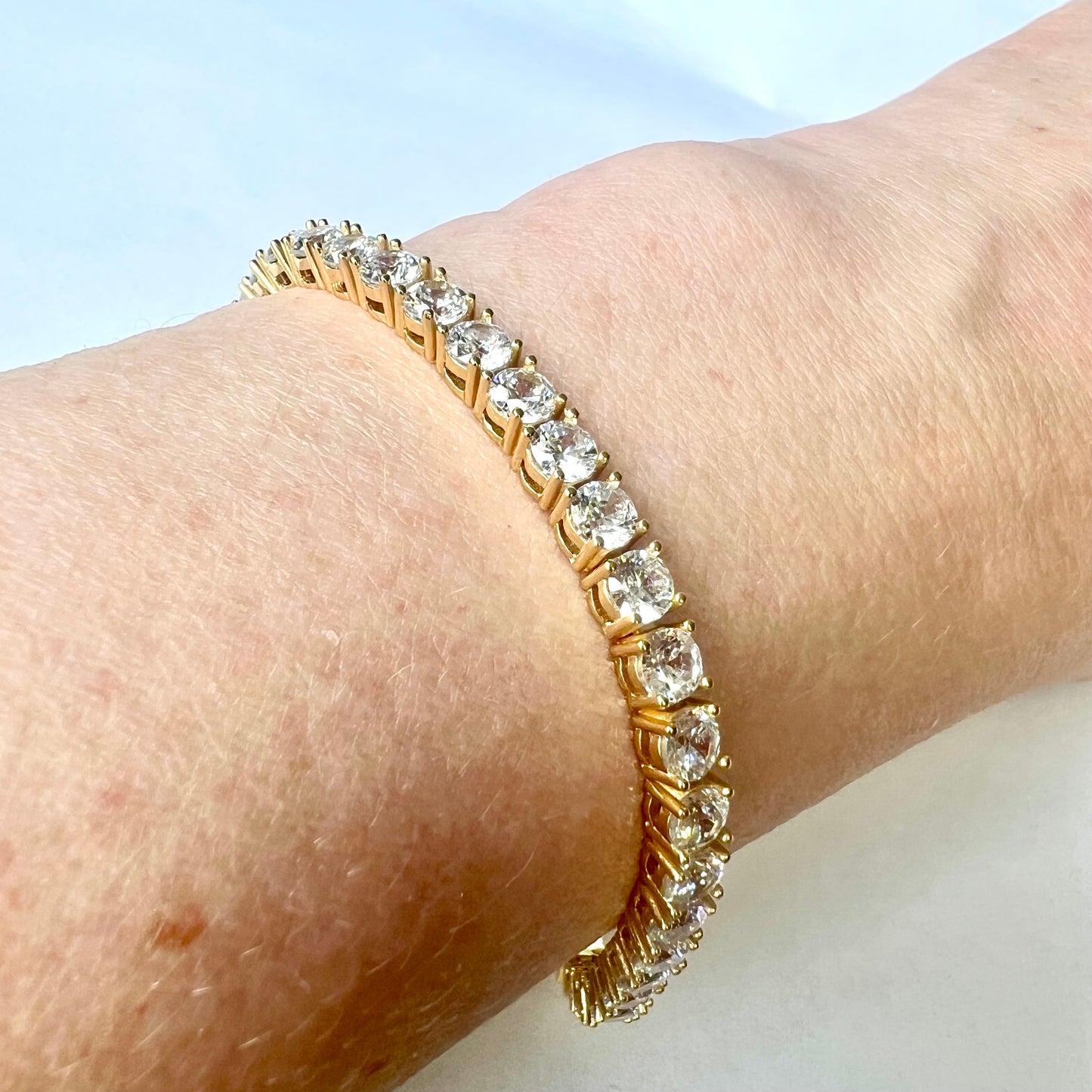NEW Gold Tone 925 Sterling Silver Bracelet Cubic Zirconia Size 7 inches