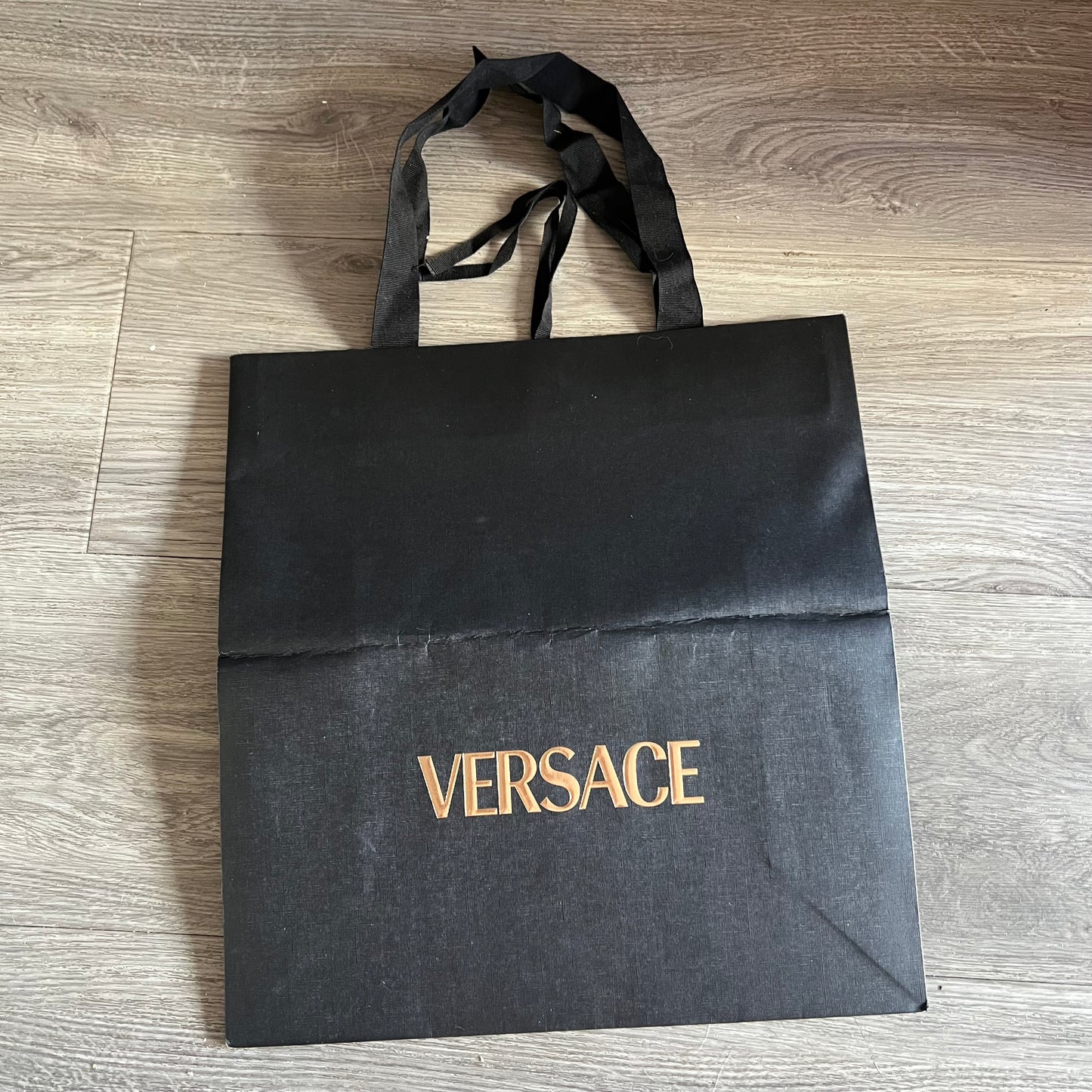 VERSACE Black Shopping Gift Bag with Gokd Logo 13.5x13x5.5 inches