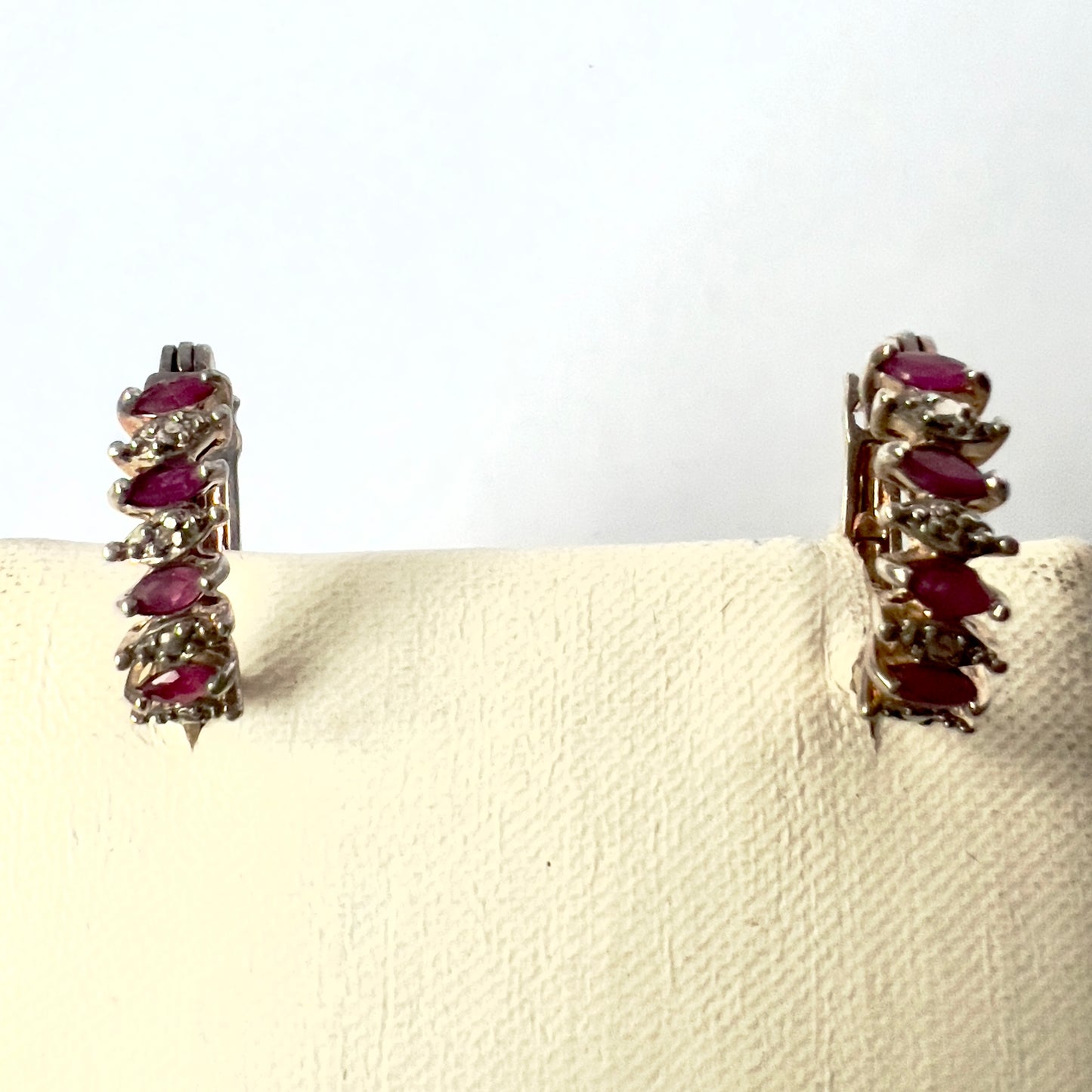 Goldplated 925 Sterling Silver Genuine Ruby Hoop EARRINGS w/ Diamonds 4.9g