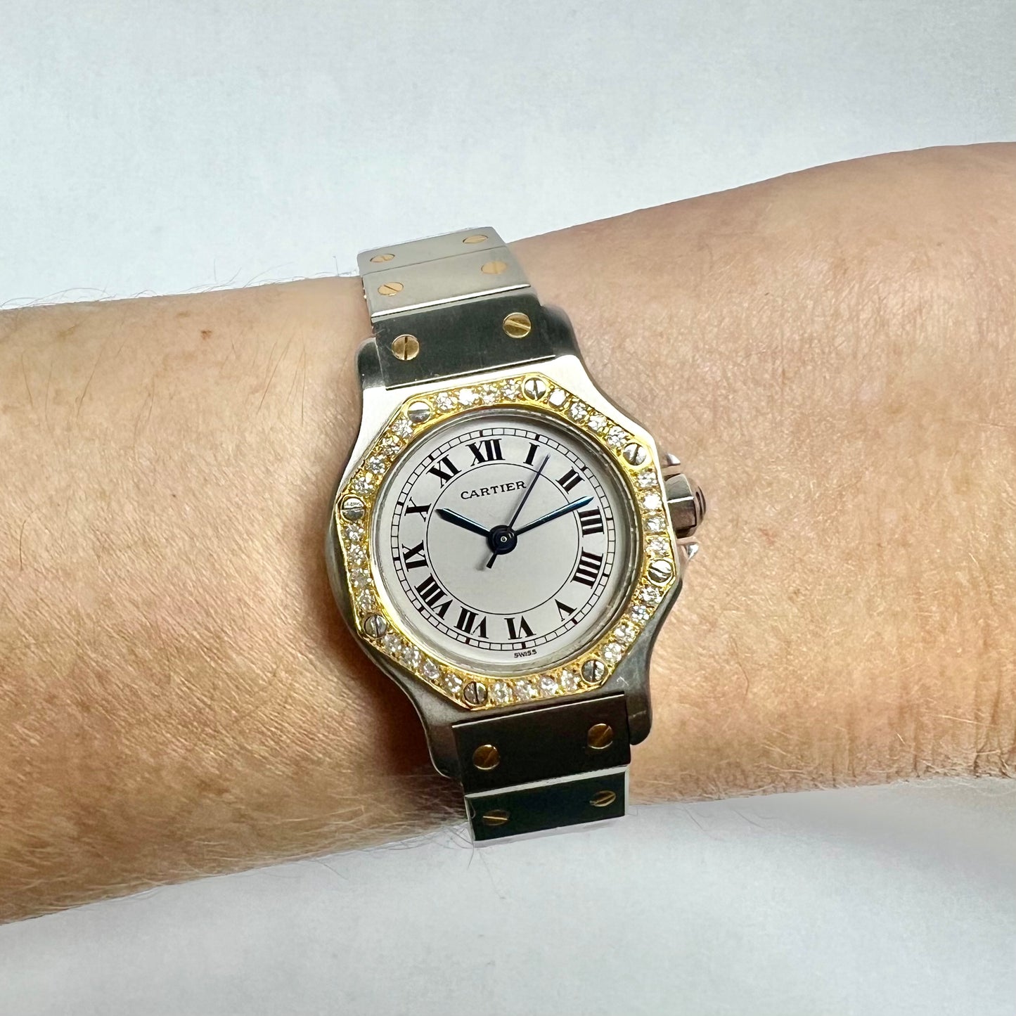 CARTIER SANTOS OCTAGON Automatic 25mm 2 Tone 0.32TCW DIAMOND Watch