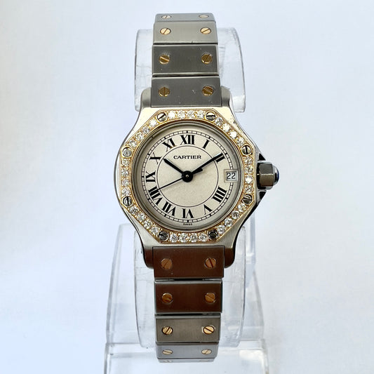 CARTIER SANTOS OCTAGON 25mm Quartz 2 Tone 0.40TCW Diamond Watch
 NEW Model