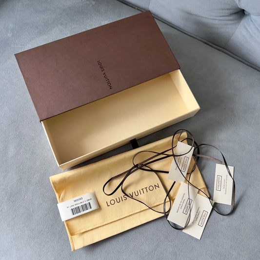 LOUIS VUITTON Pouch + Leather String + Tags + Box 9.75x5x1.75 inches