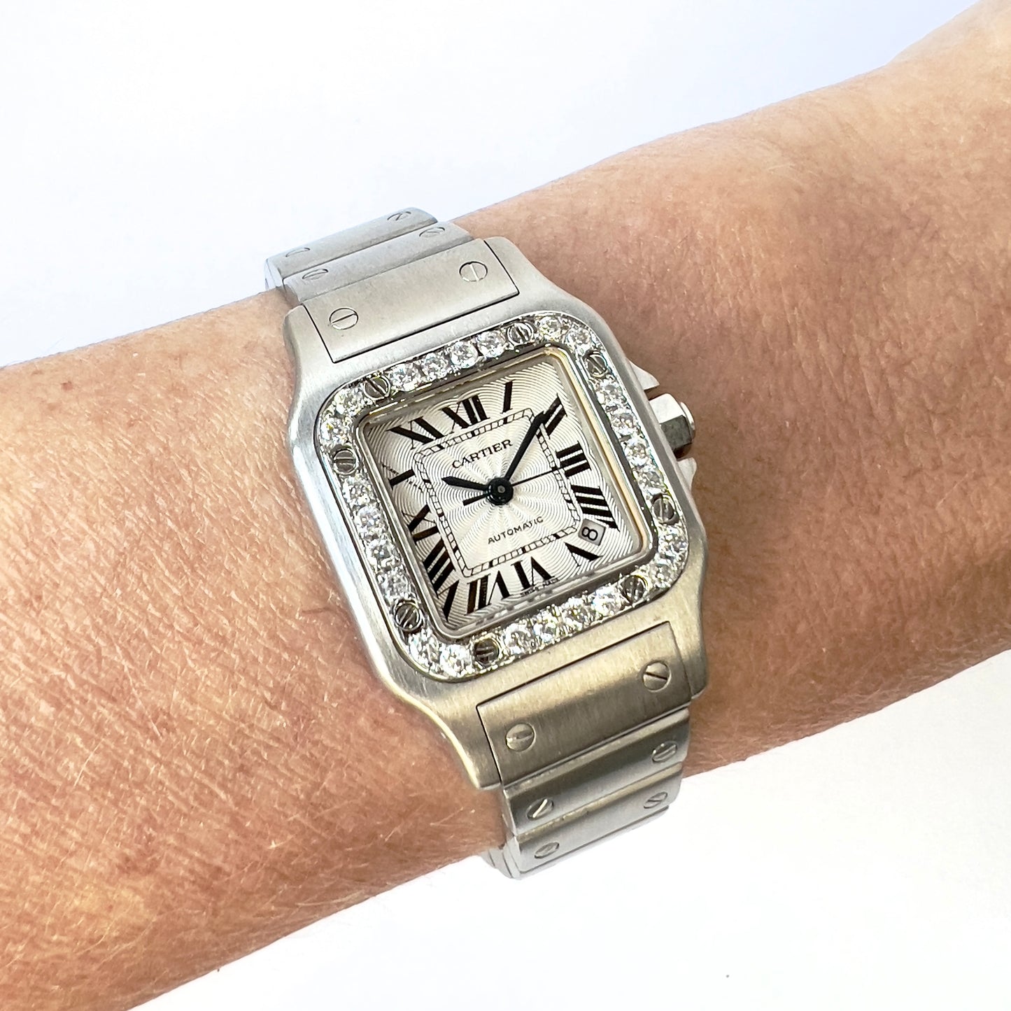 CARTIER SANTOS GALBEE 24mm Automatic Steel 0.69TCW Diamond Watch NEW Model