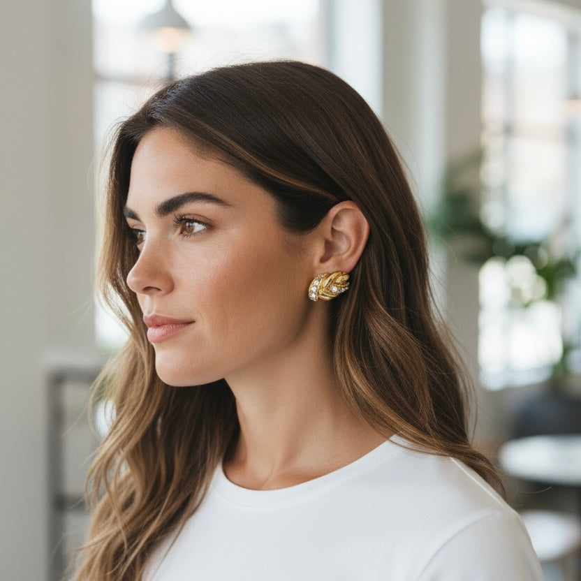 AVON Gold Tone earrings with crystal accents