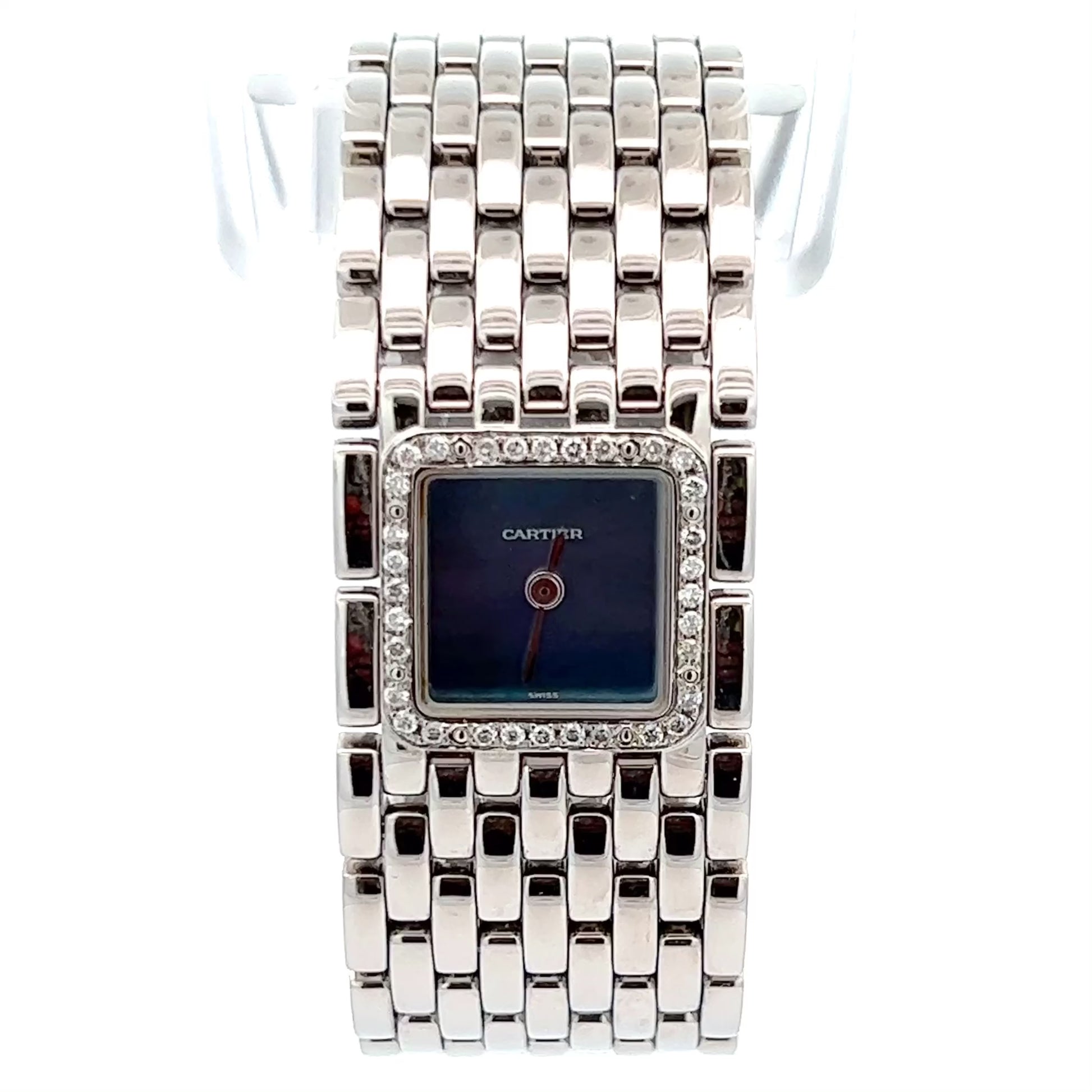 CARTIER Panthere RUBAN Quartz 21mm Steel 0.27TCW DIAMOND Watch Blue MOP Dial