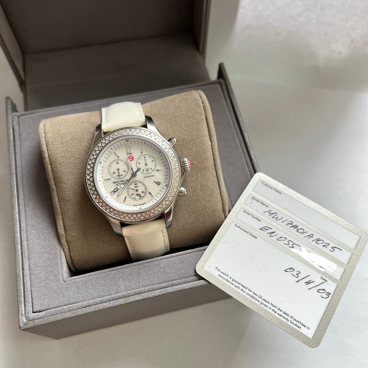 MICHELE JETWAY DIAMOND Chronograph Steel Watch 112 Factory Diamonds Original Band