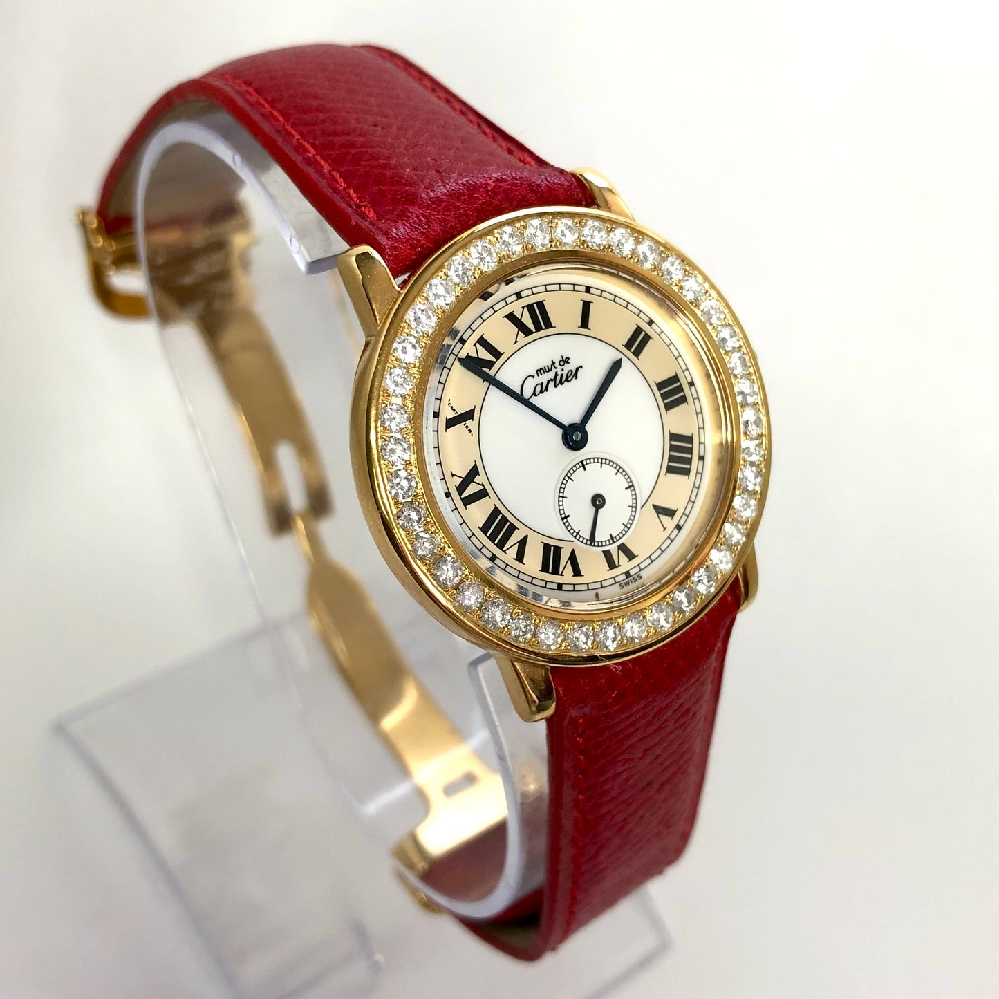 CARTIER RONDE 32mm Quartz GP Silver ~1.88TCW DIAMONDS Watch