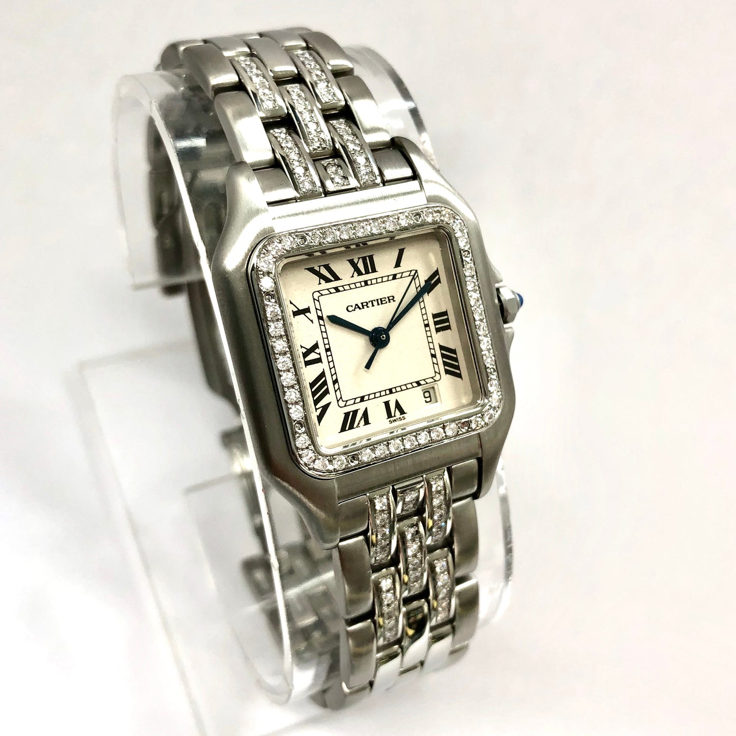 CARTIER PANTHERE Quartz 27mm Steel 1.5TCW Diamond Watch