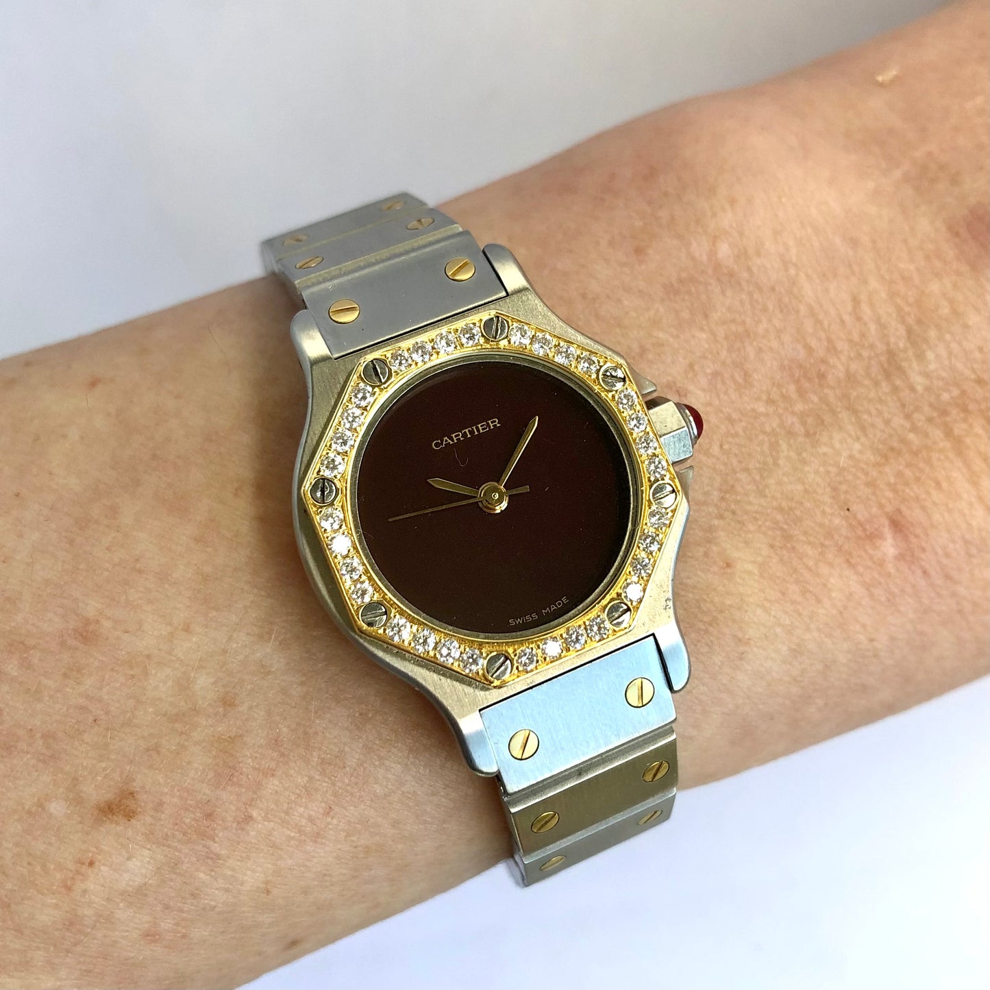 CARTIER SANTOS OCTAGON 25mm Automatic 2 Tone 0.40TCW Diamond Watch