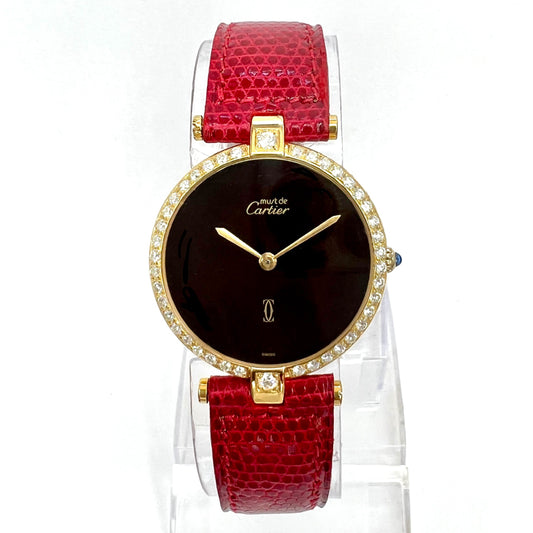 MUST DE CARTIER VERMEIL 30mm Quartz GP Silver 0..78TCW Diamond Watch