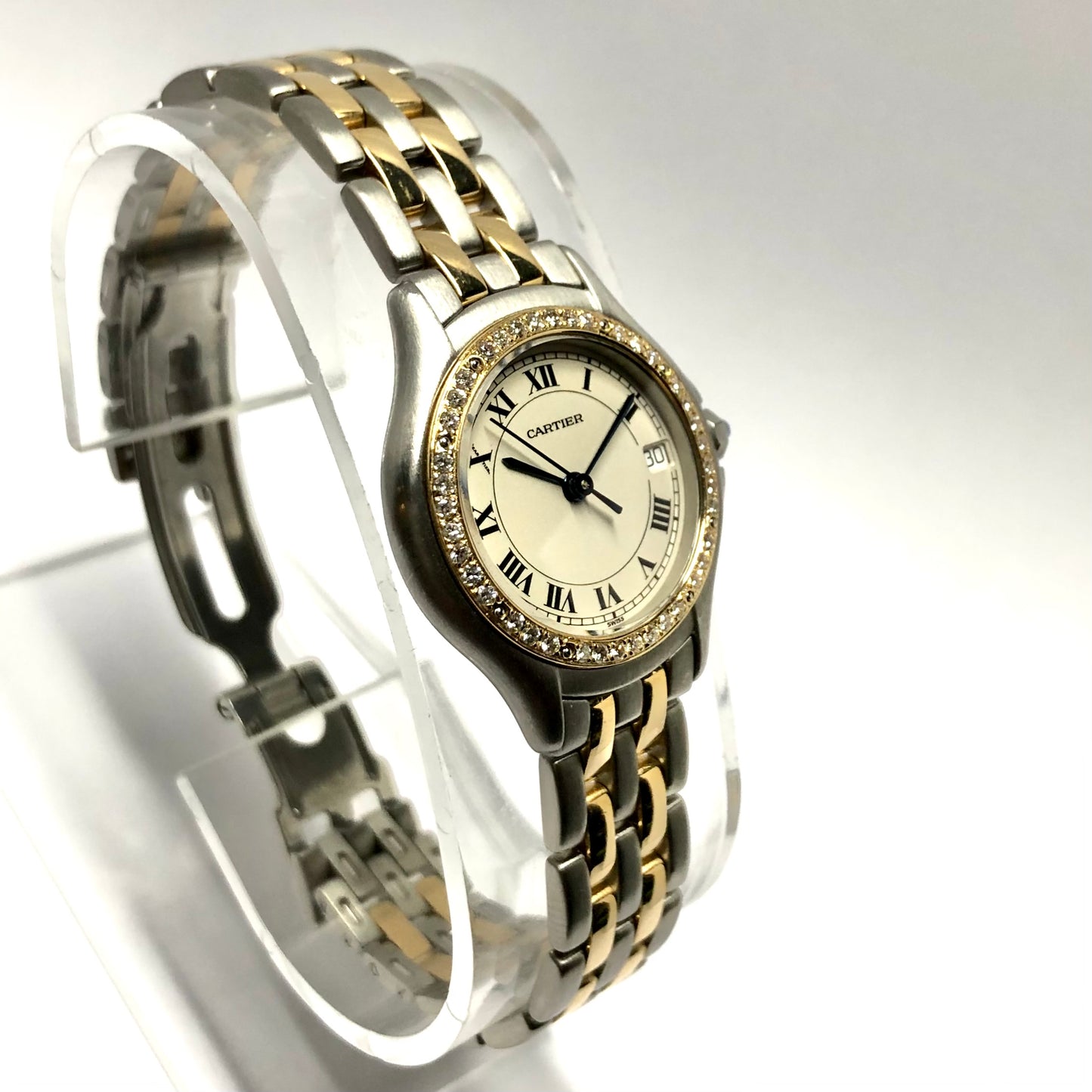 CARTIER PANTHERE COUGAR Quartz 27mm 2 Row Gold Steel Diamond Watch