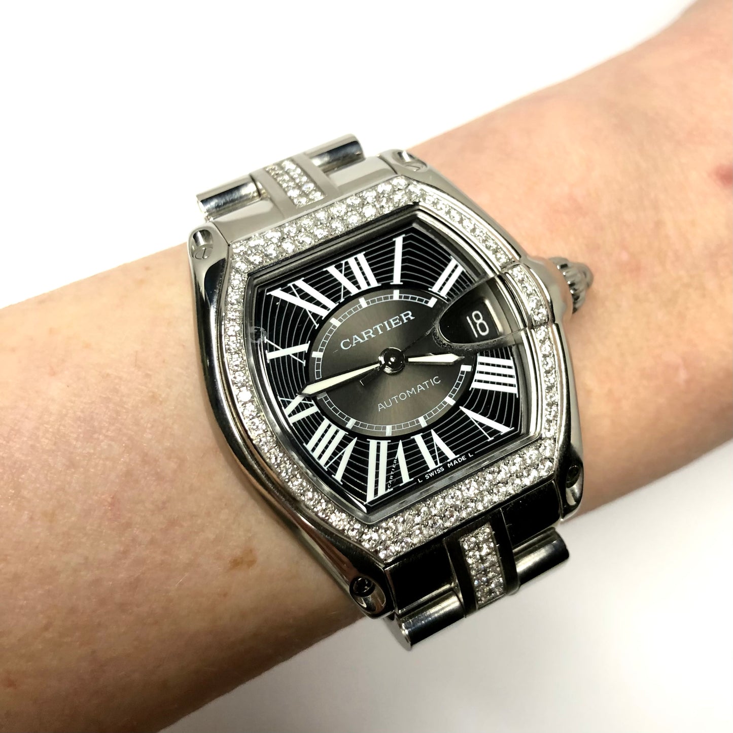 CARTIER ROADSTER 2510 Automatic 38mm Steel 1.69TCW DIAMOND Watch