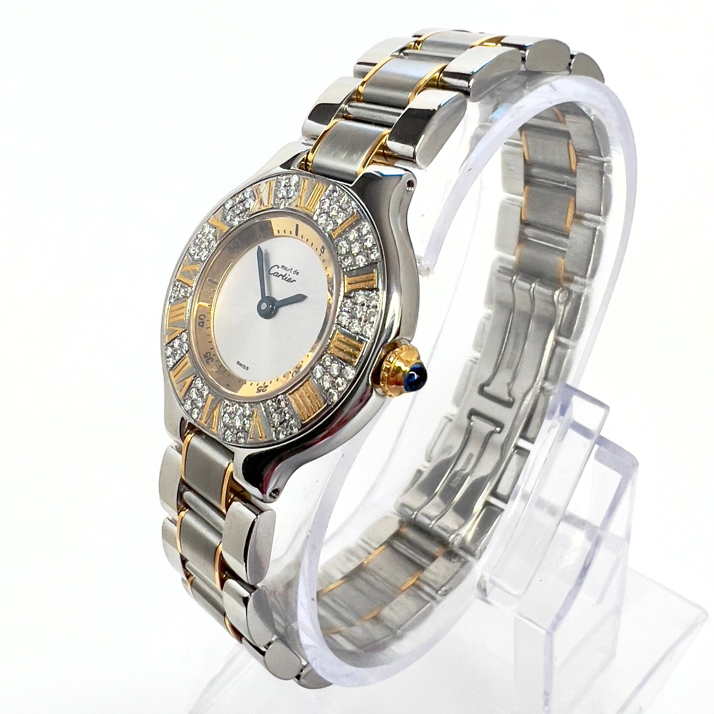 CARTIER MUST 21 Quartz 28mm 2 Tone Watch 0.40TCW Diamonds