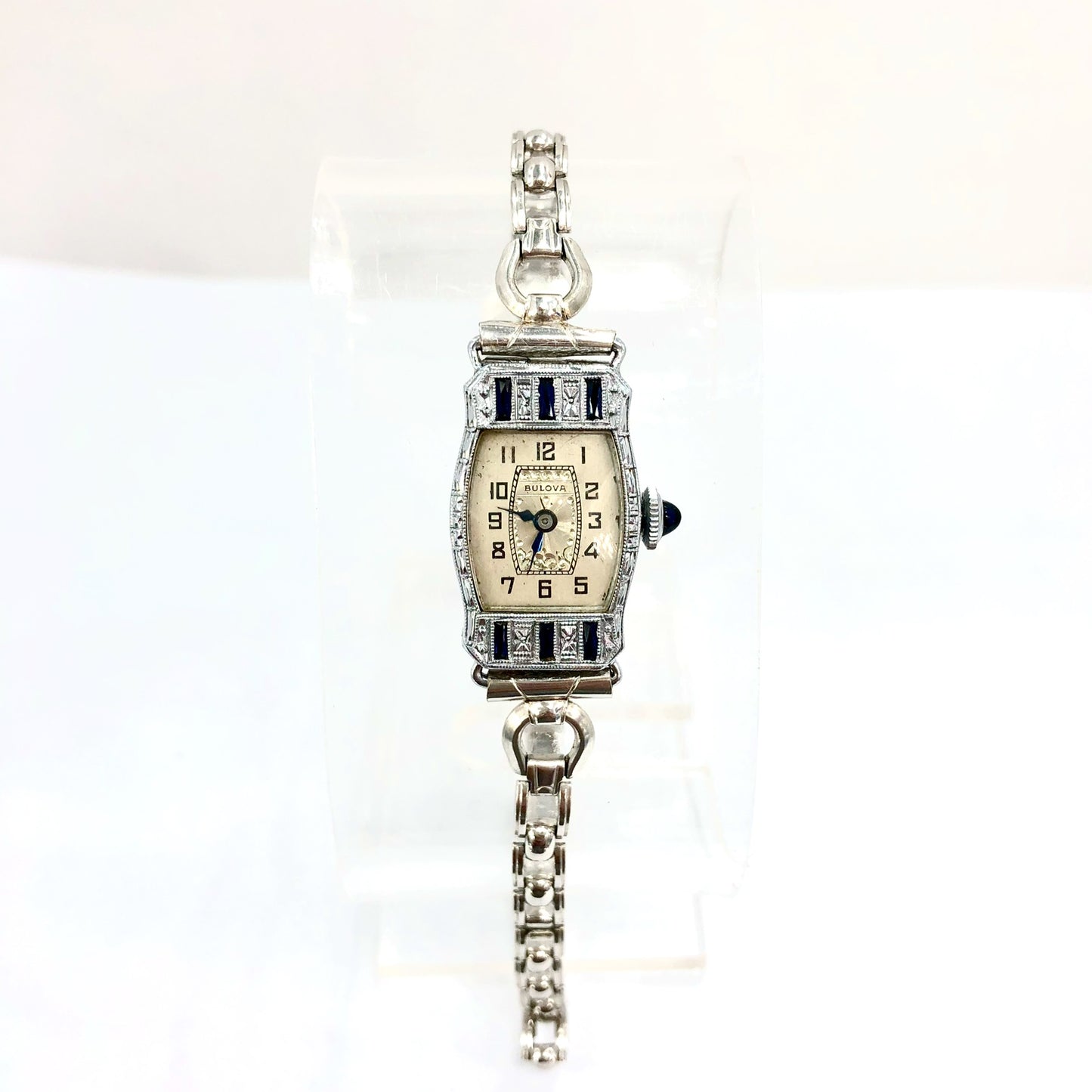 BULOVA Hand-Wind 14K White Gold &Steel Ladies Watch FACTORY DIAMONDS & SAPPHIRES