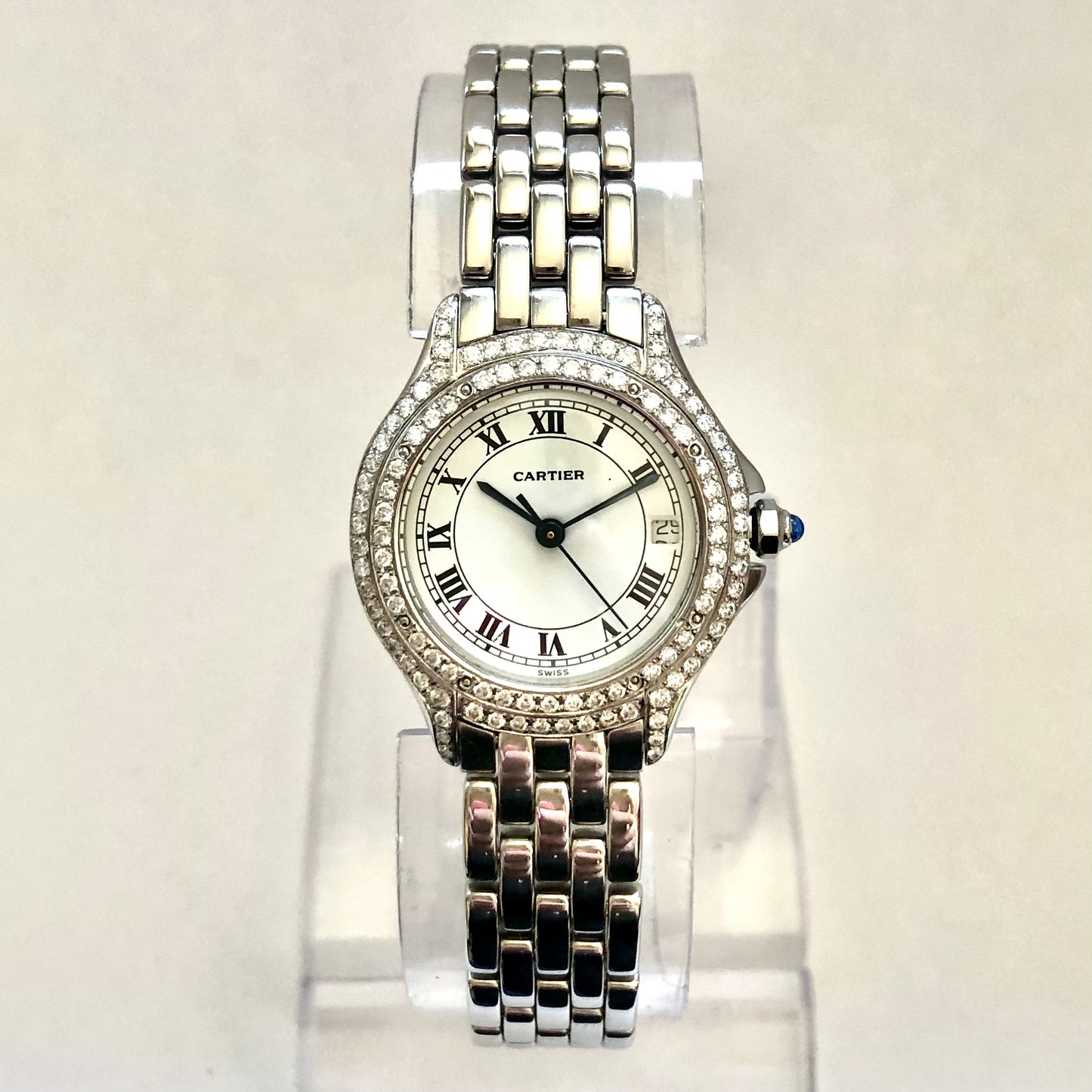 CARTIER COUGER 27mm Steel ~0.62TCW Diamond Watch