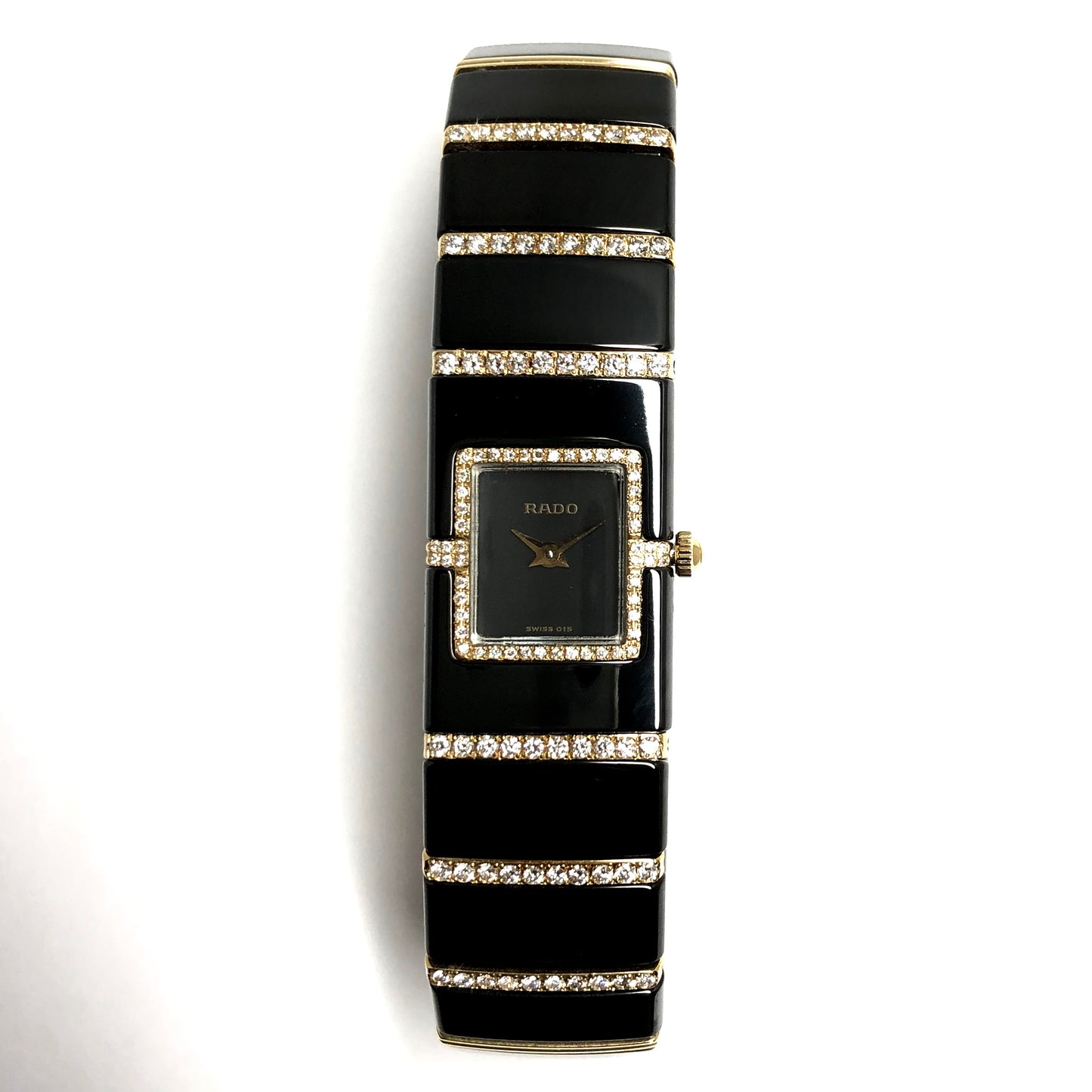 RADO DiaStar Quartz 16mm 18K Yellow Gold, Steel & High-Tech Black Ceramics ~0.75TCW Diamond Watch